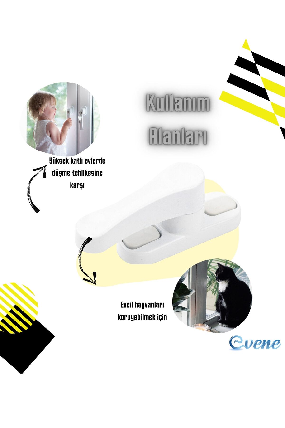 Evene-Pimapen Door Lock Pimapen Window Lock Window Safety Lock Latched Lock 2 Pieces White 8