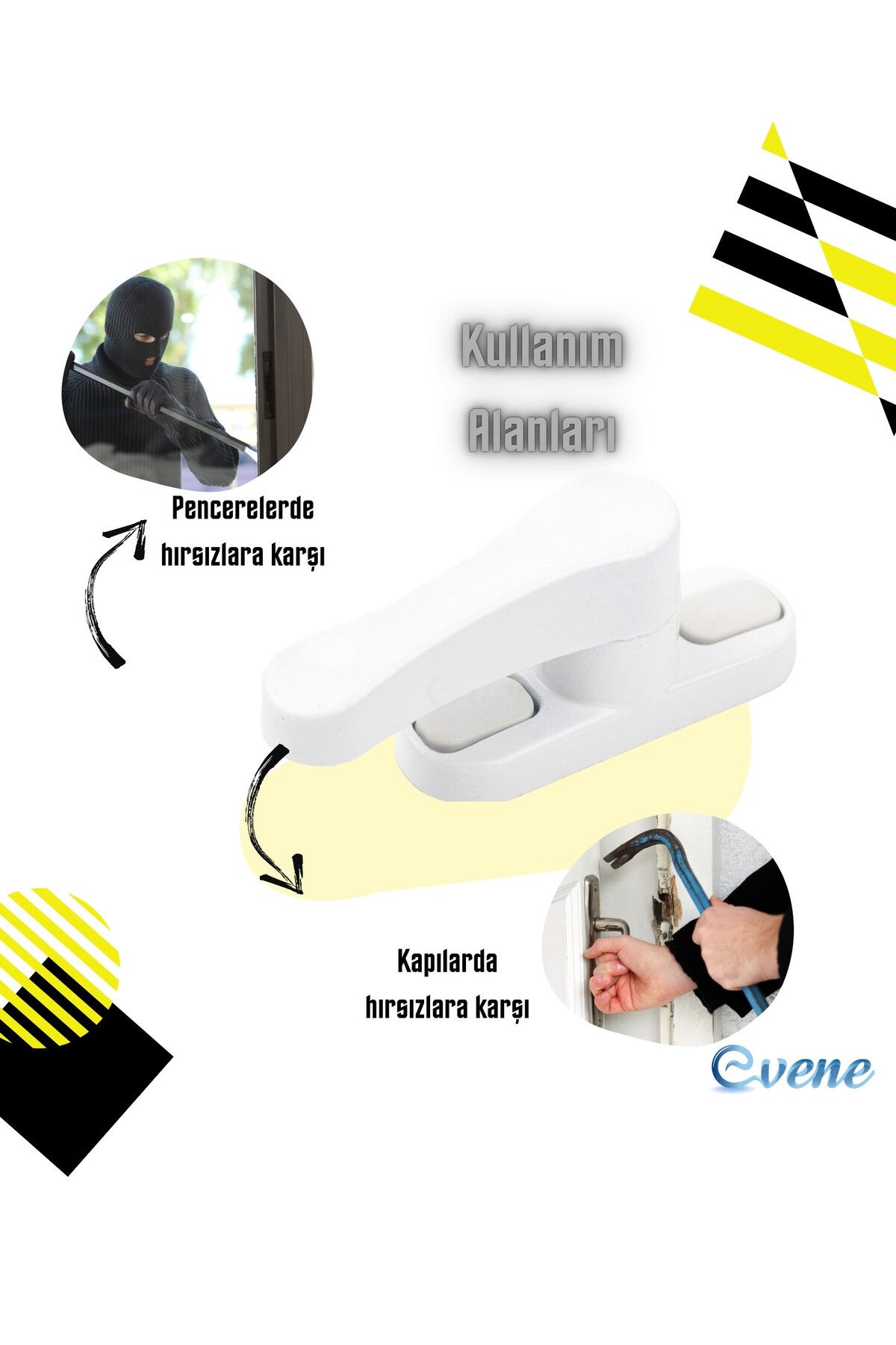 Evene-Pimapen Door Lock Pimapen Window Lock Window Safety Lock Latched Lock 2 Pieces White 7