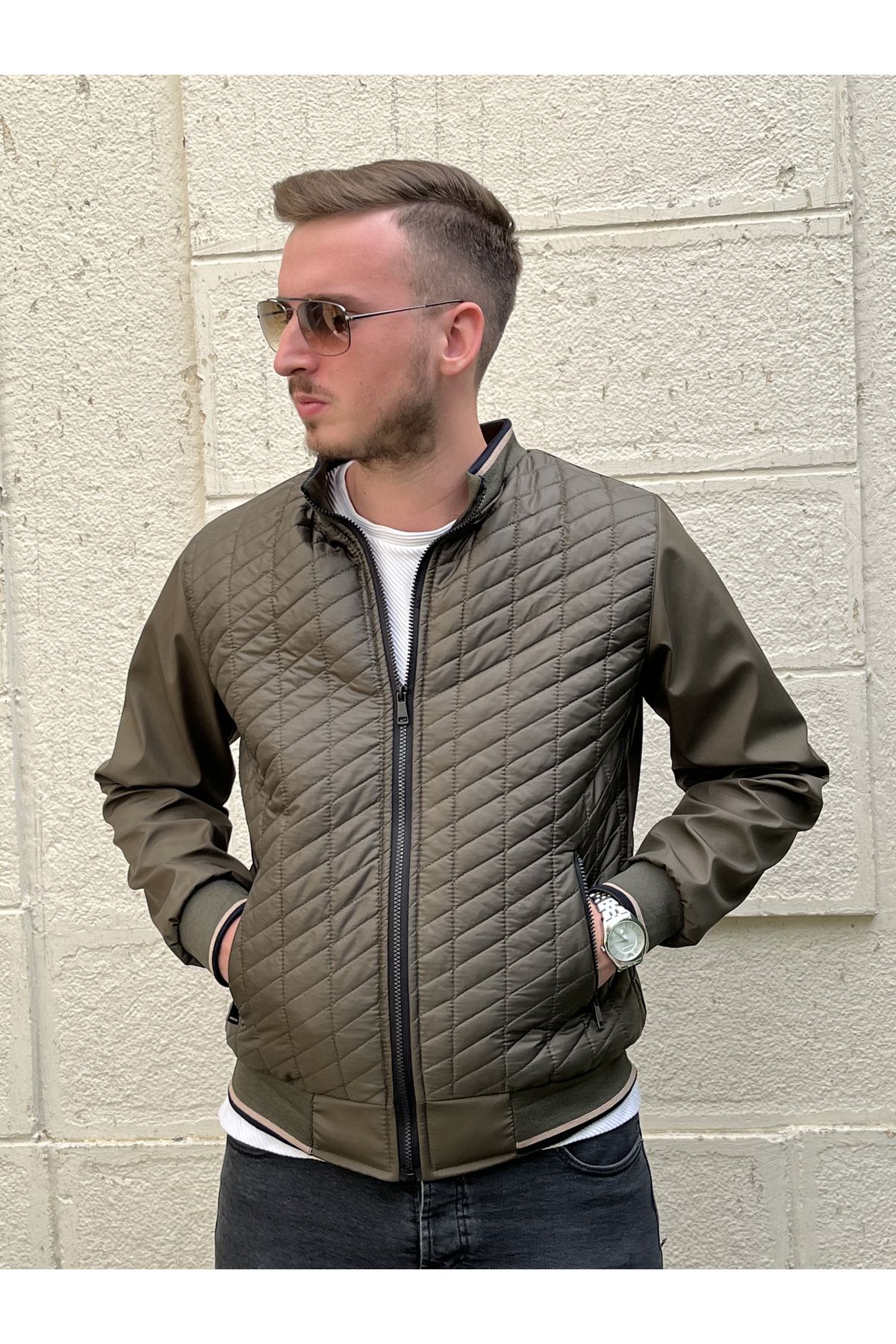 Mens khaki sales quilted jacket