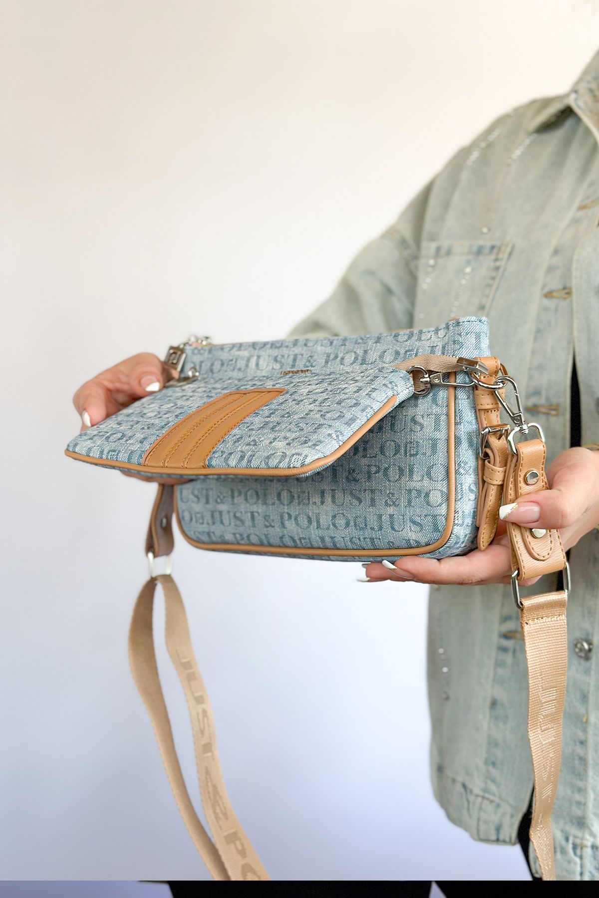 Denim crossbody deals bag
