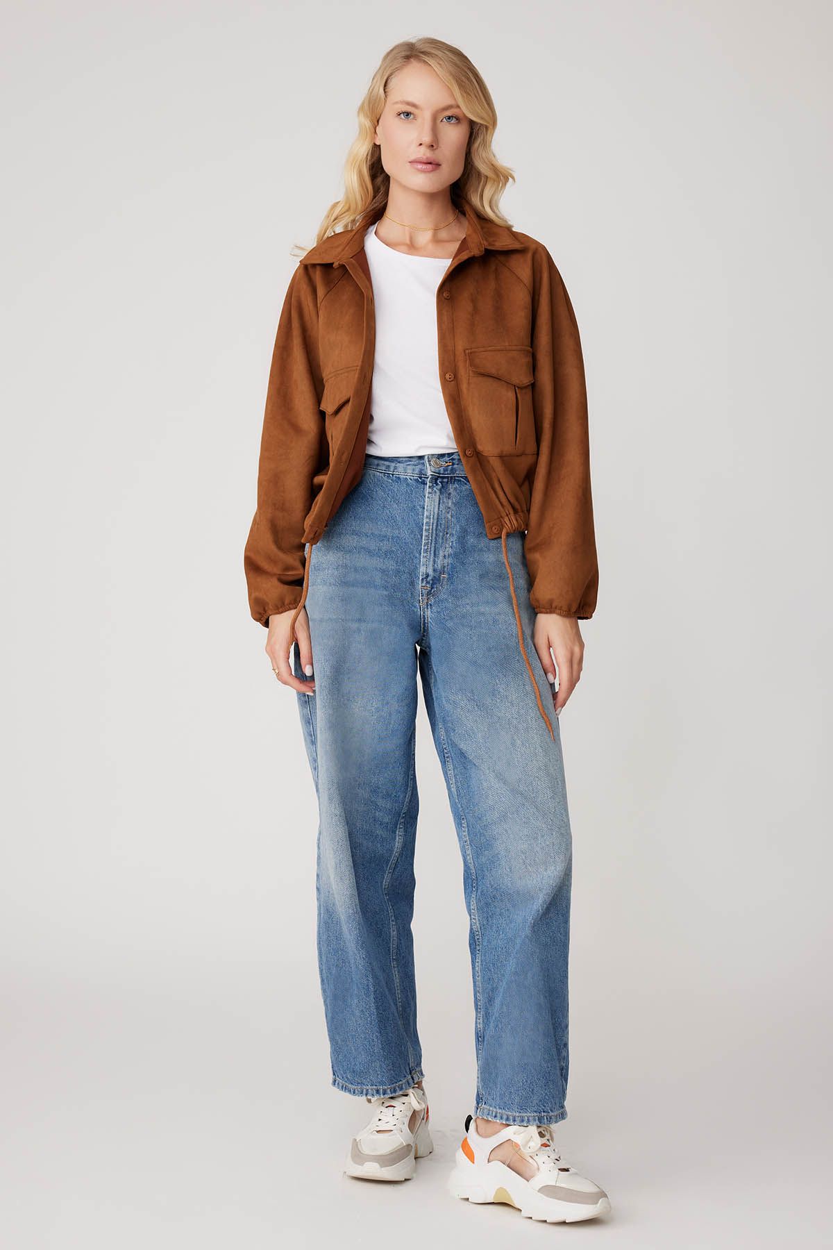 Vitrin SHOWCASE Laced Waist Suede Jacket with Flap Pocket Trendyol