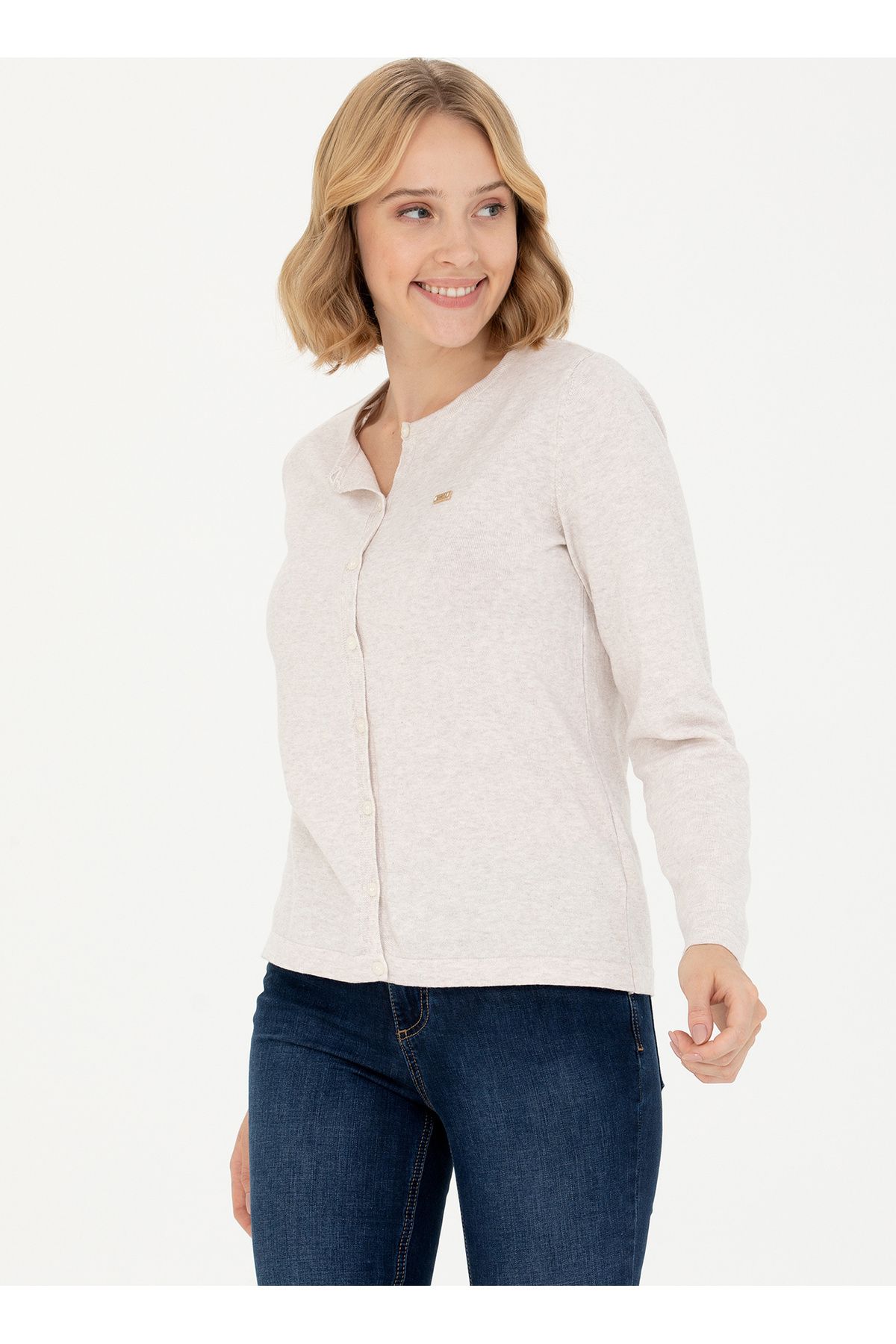 U.S. Polo Assn.-BASE. Polo Assn. Stone Melange Women's Cardigan GLT01-BSK23 3