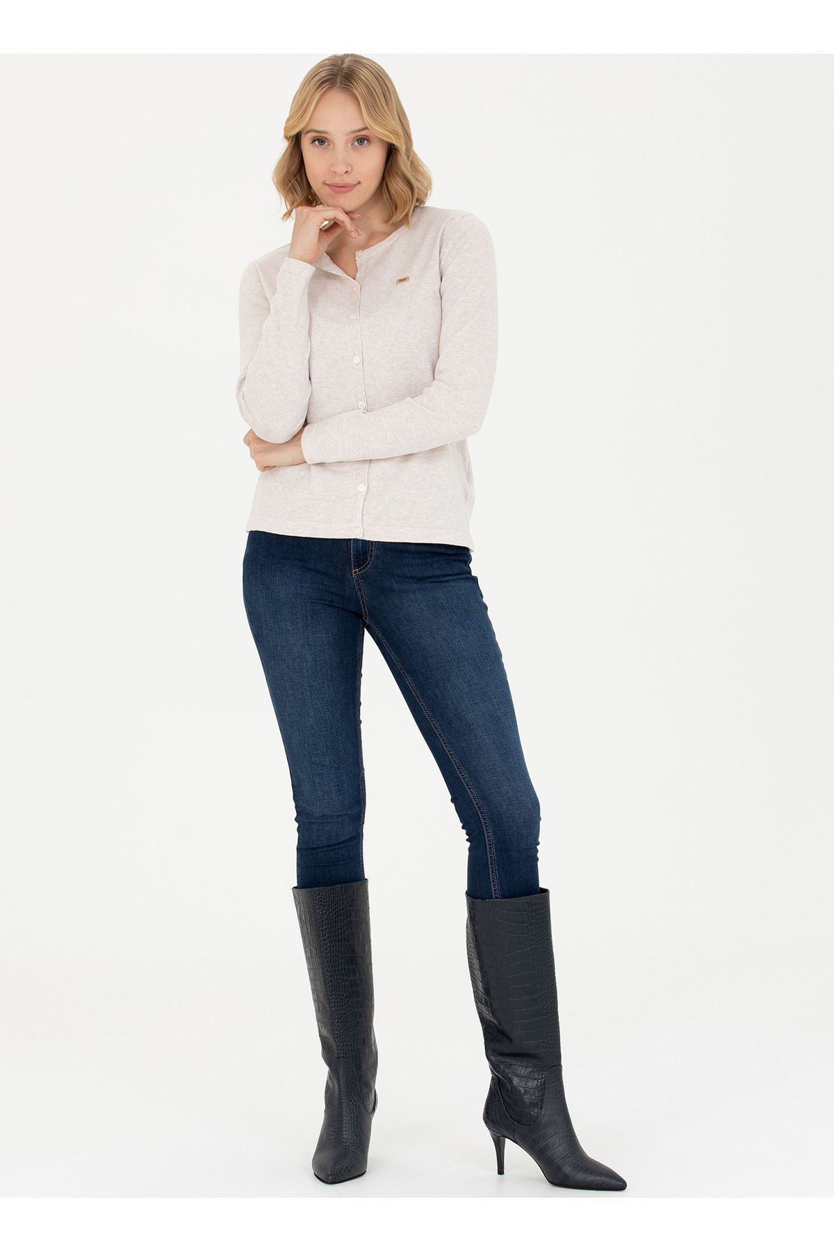 U.S. Polo Assn.-BASE. Polo Assn. Stone Melange Women's Cardigan GLT01-BSK23 4