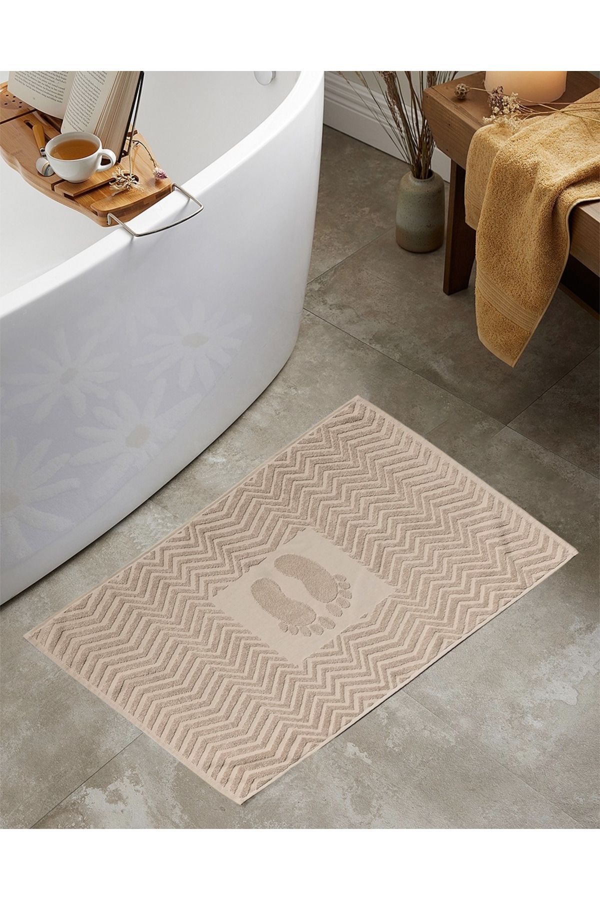 CottonTherapy 50x80 cm Footprint Patterned Foot Towel Bath Mat