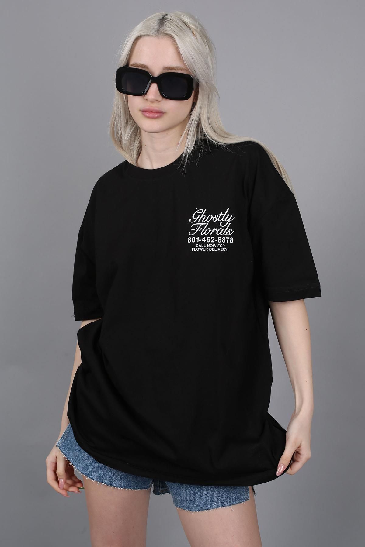 تی شرت یقه گرد طرح چاپی مدل قواره دار آستین کوتاه زنانه مدمکست Madmext (برند ترکیه)