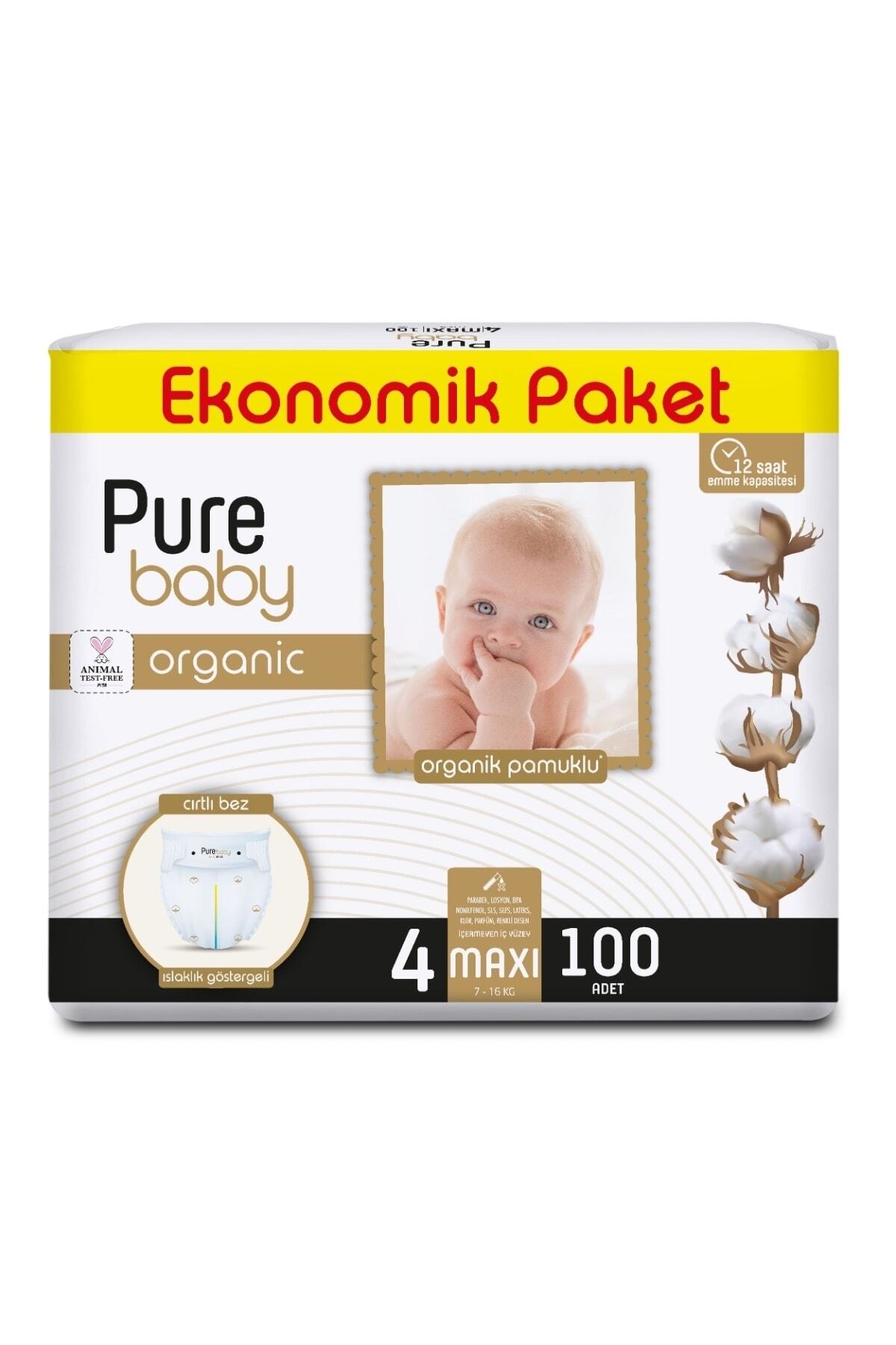 Pure Baby Organik Pamuklu Cırtlı Bez Ekonomik Paket 4 Numara Maxi 100 Adet fotoğrafı 2 (önizleme)