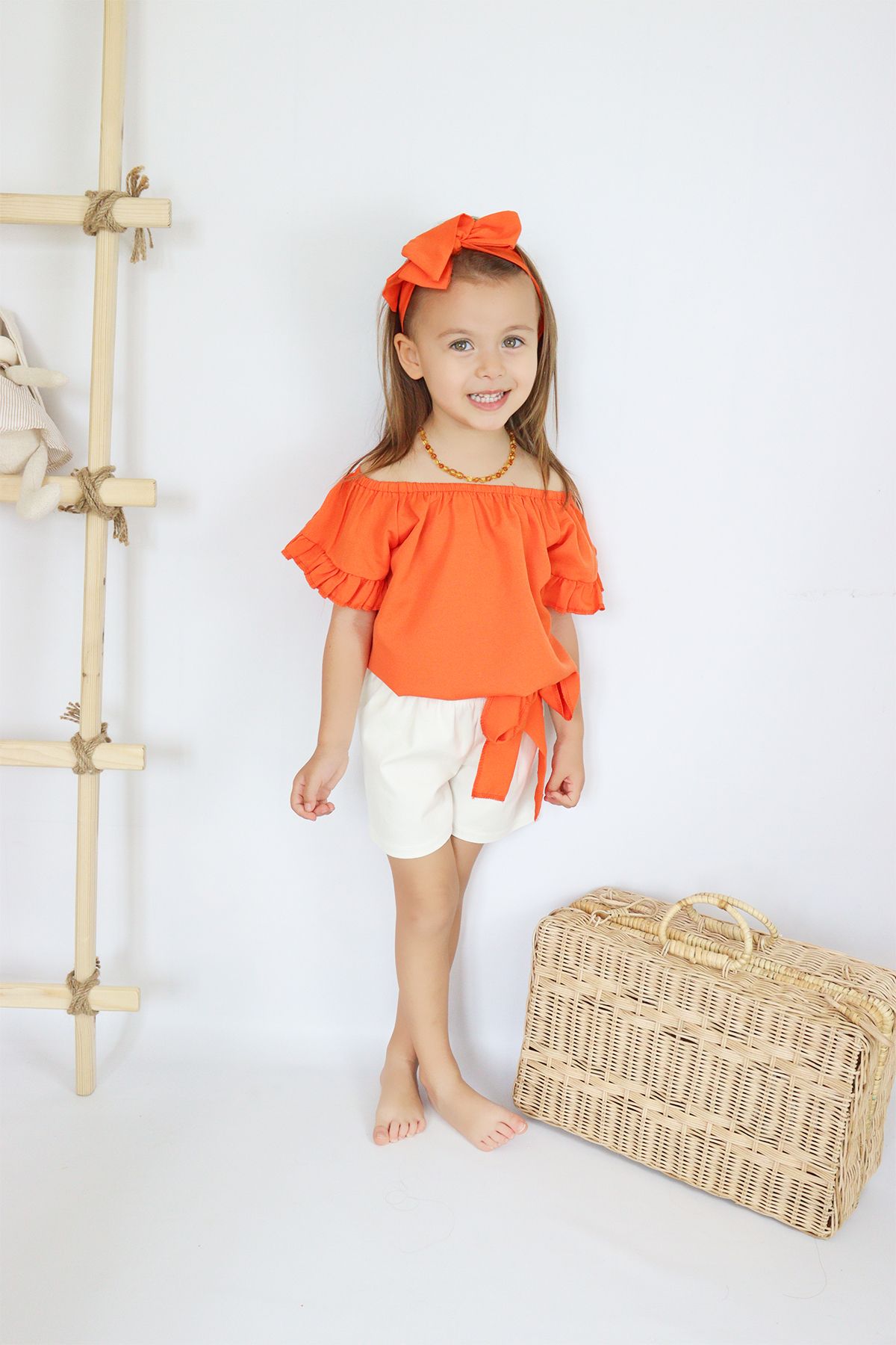 Parla Kids Girl s Sunny Orange Madonna Collar Bandana Shorts Top