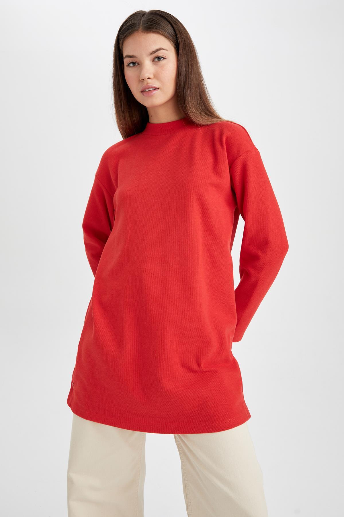 DeFacto-Regular Fit Crew Neck Selanik Fabric hosszú ujjú tunika 4