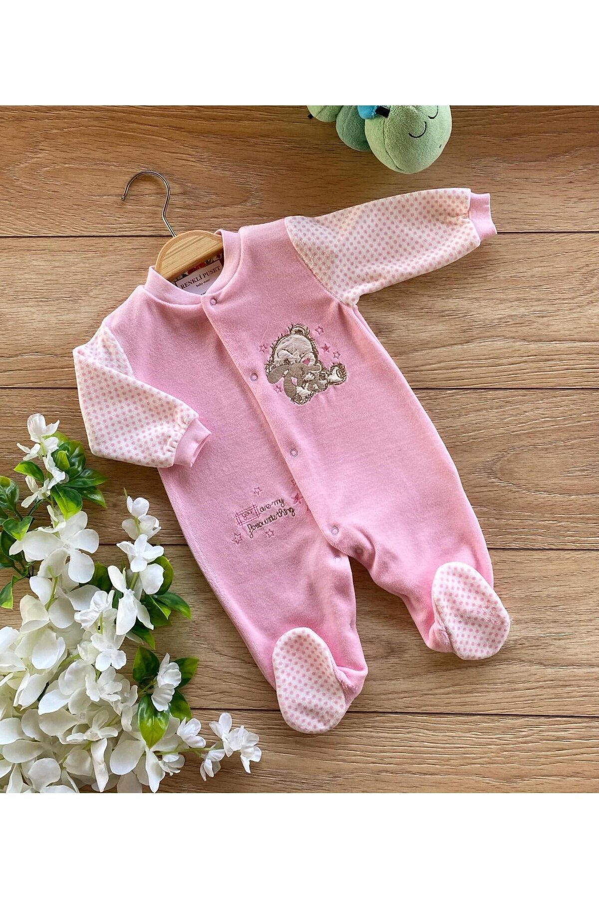 Renkli Puset Velvet Winter Seasonal Baby Girl Jumpsuit with