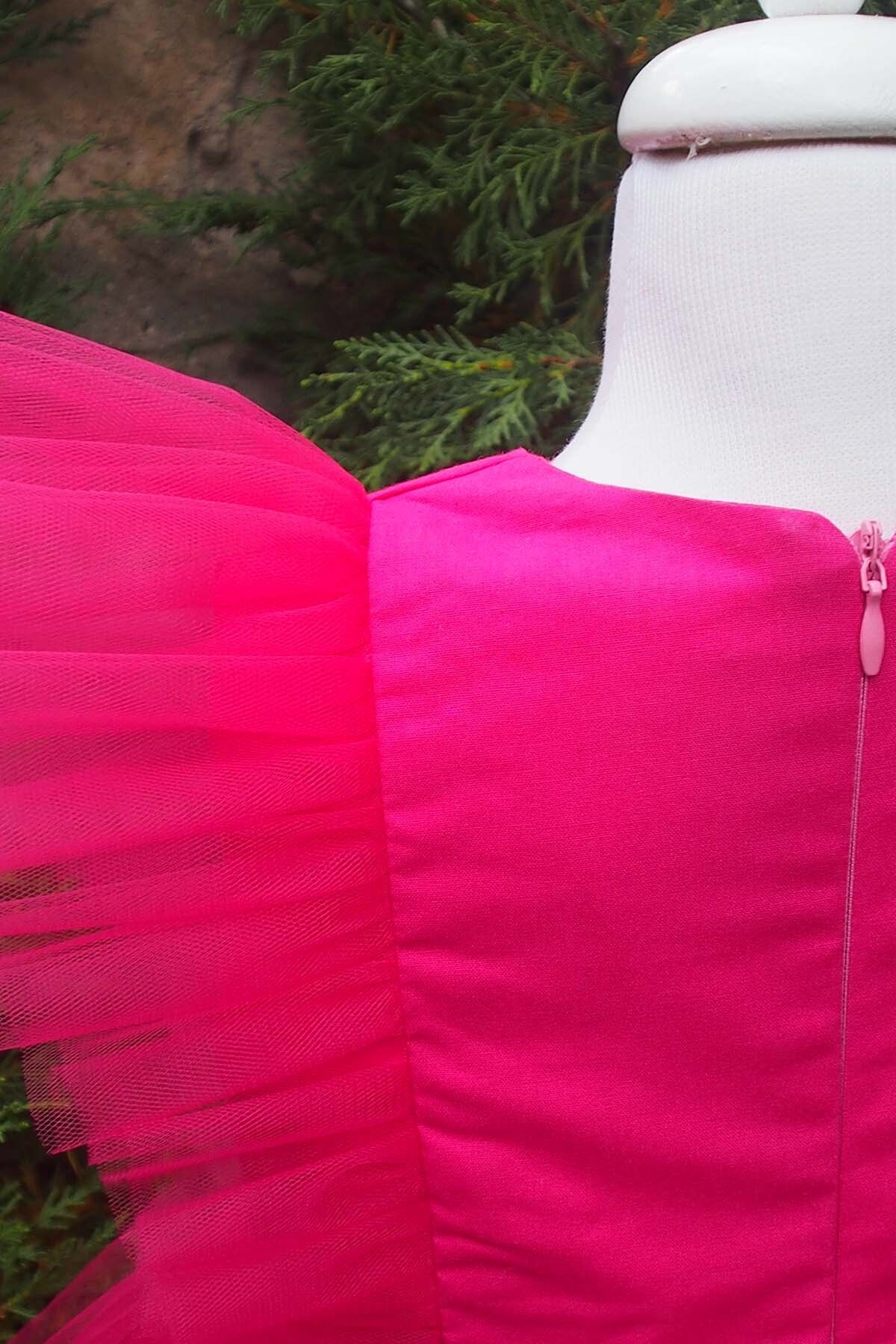 Shecco Babba-Rochie tutu fucsia cu detaliu din tul pentru fete Costum bandana Rochie aniversare 4