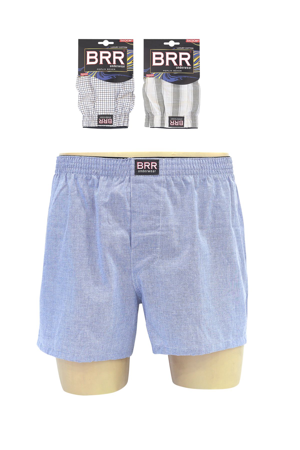 3’lü Paket Karışık Renk Pamuklu Poplin Boxer Şort - 3