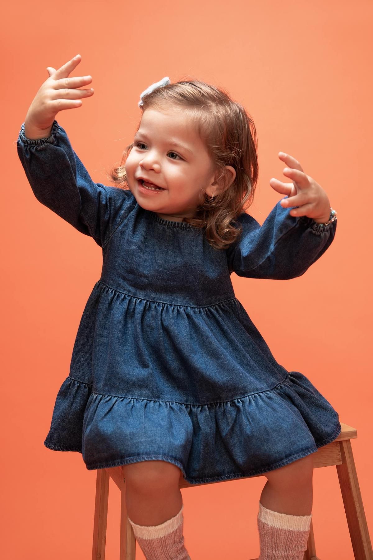Defacto Baby Girl Long Sleeve Jean Dress Trendyol