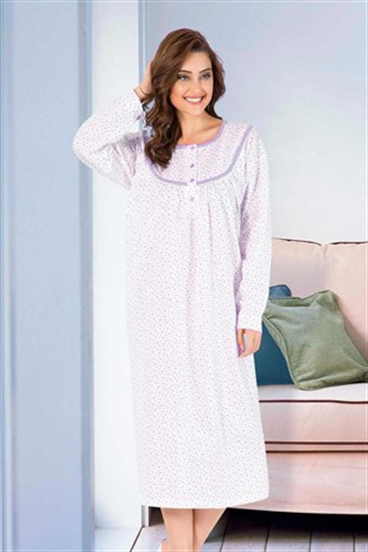 ÇamaşırcımShop Patlı Uzun Kollu Çiçek Desenli Anne Gecelik