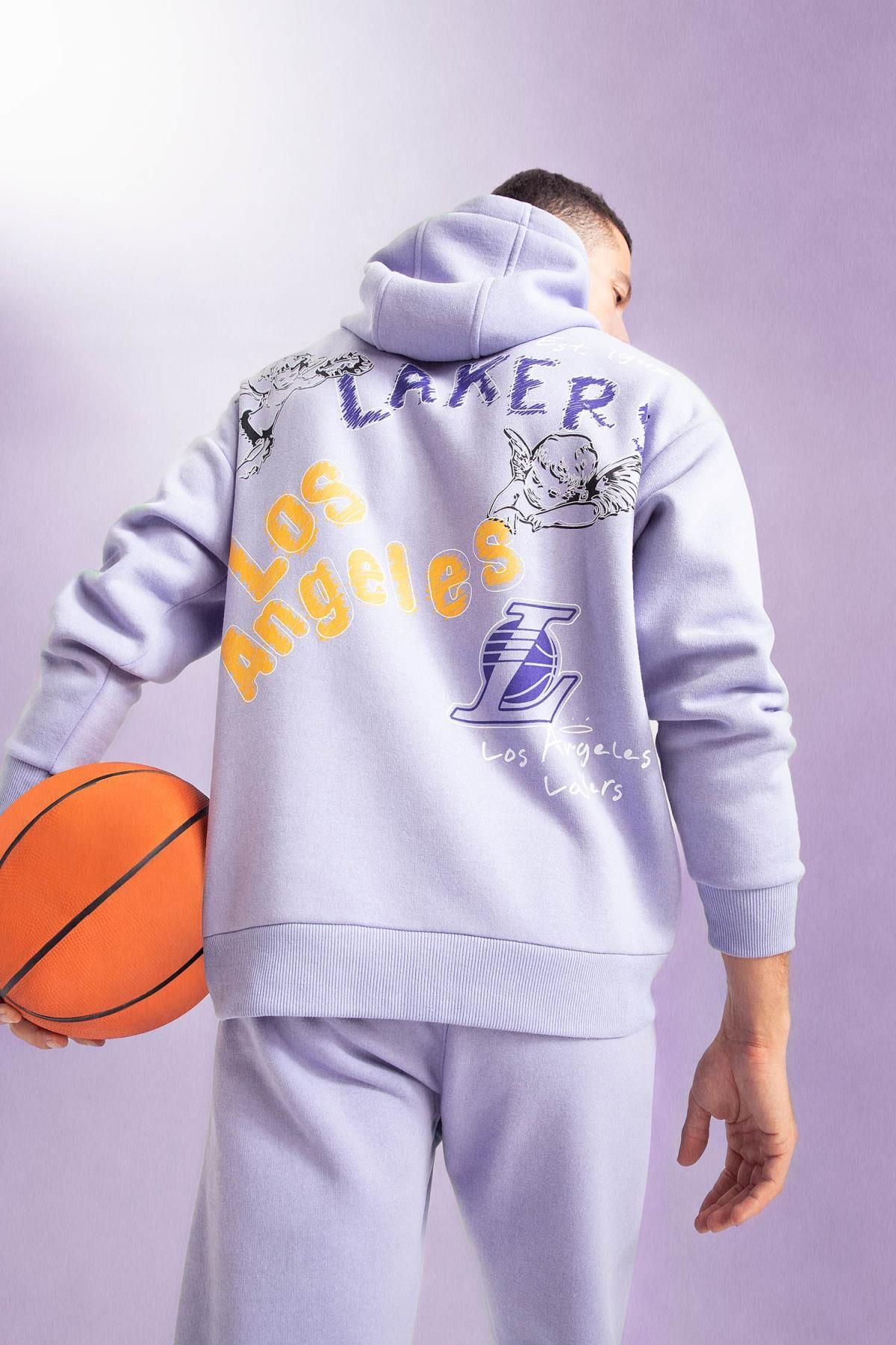 Black MAN Defacto Fit NBA Los Angeles Lakers Boxy Fit Hoodie Sportswear  Sweatshirt 2755532