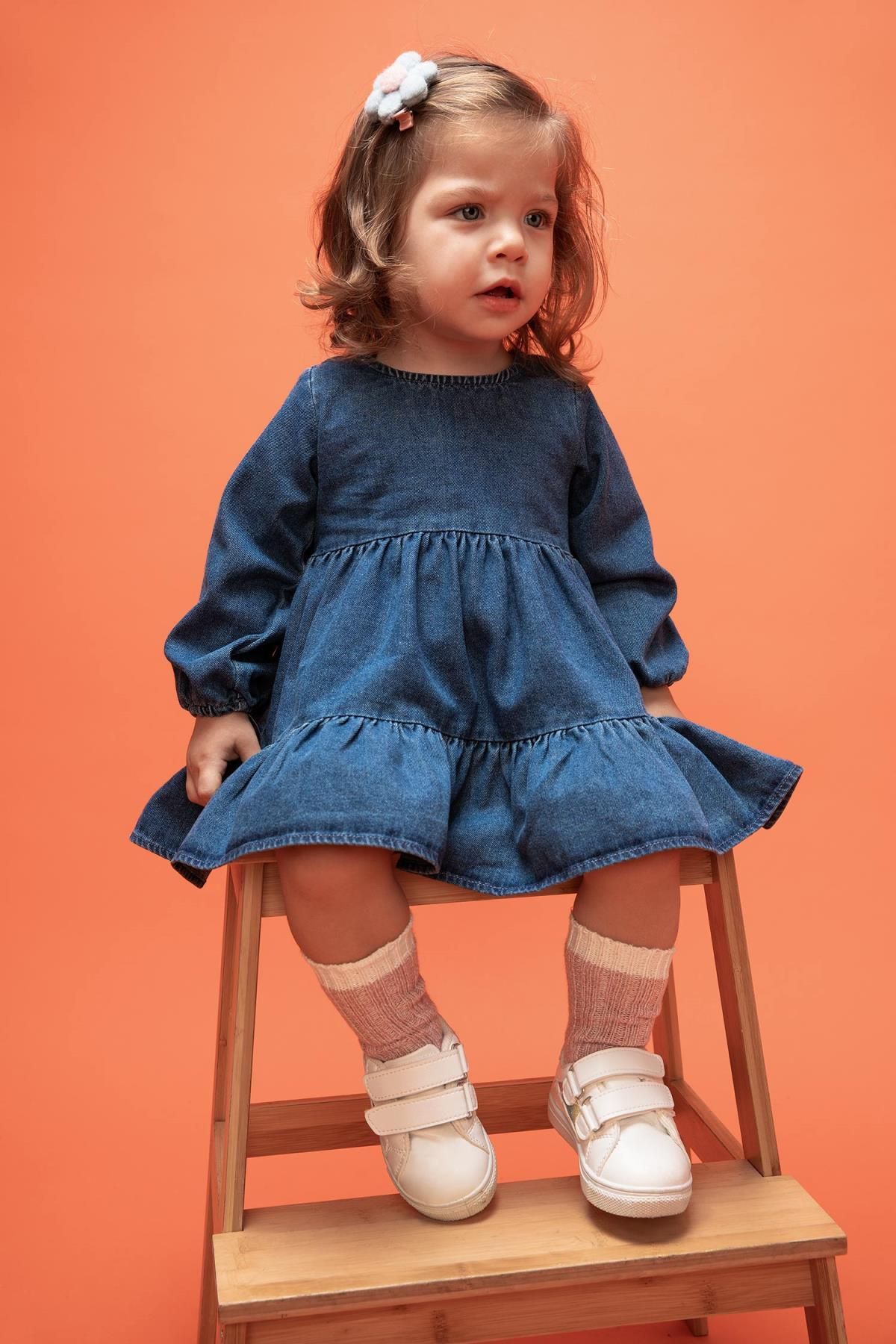Defacto Baby Girl Long Sleeve Jean Dress Trendyol
