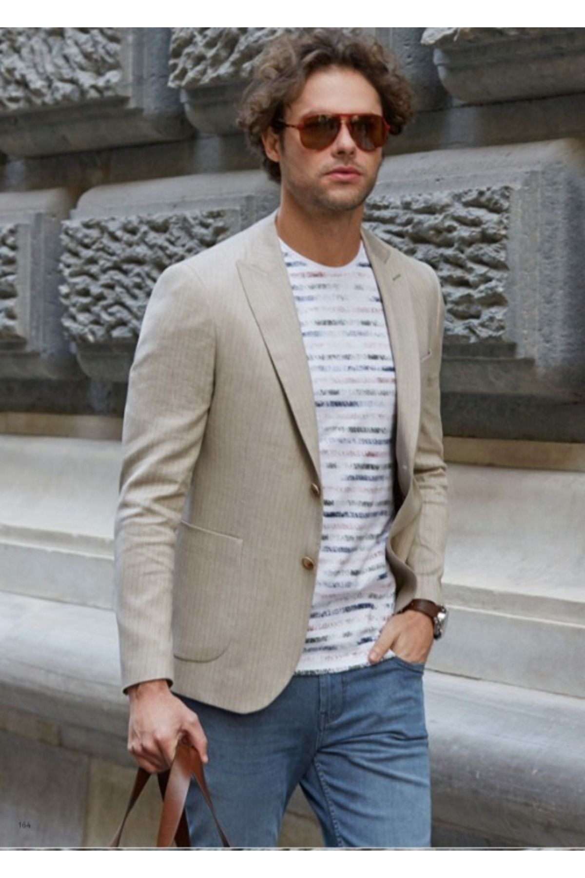 Ncs Jeans men s Beige Blazer Slim Fit Slim Fit Striped Linen