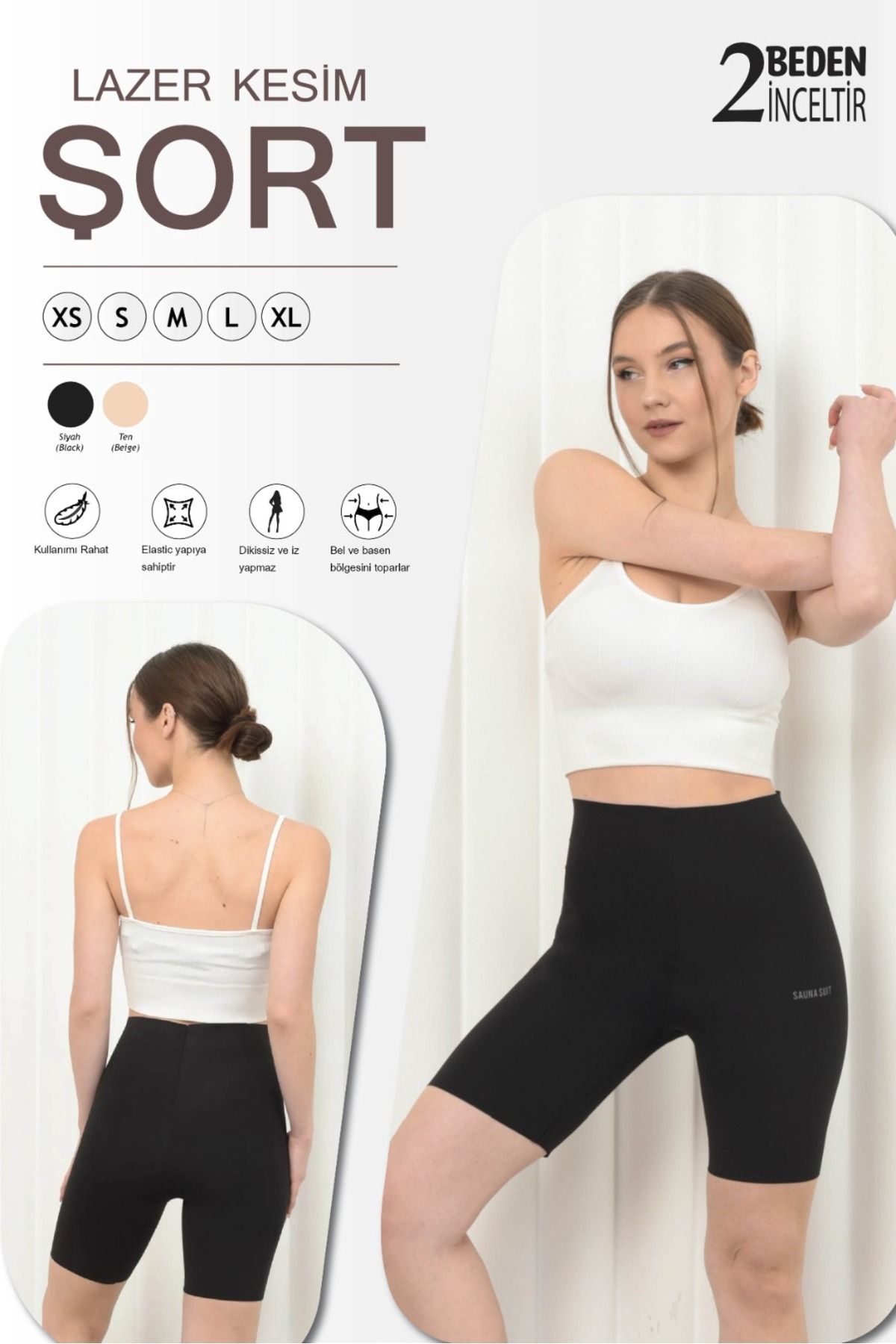 SAUNA SUIT Bel Basen Etkili Toparlayıcı Ve Esnek Lazer Kesim Yüksek Bel Siyah Kısa Şort Korse