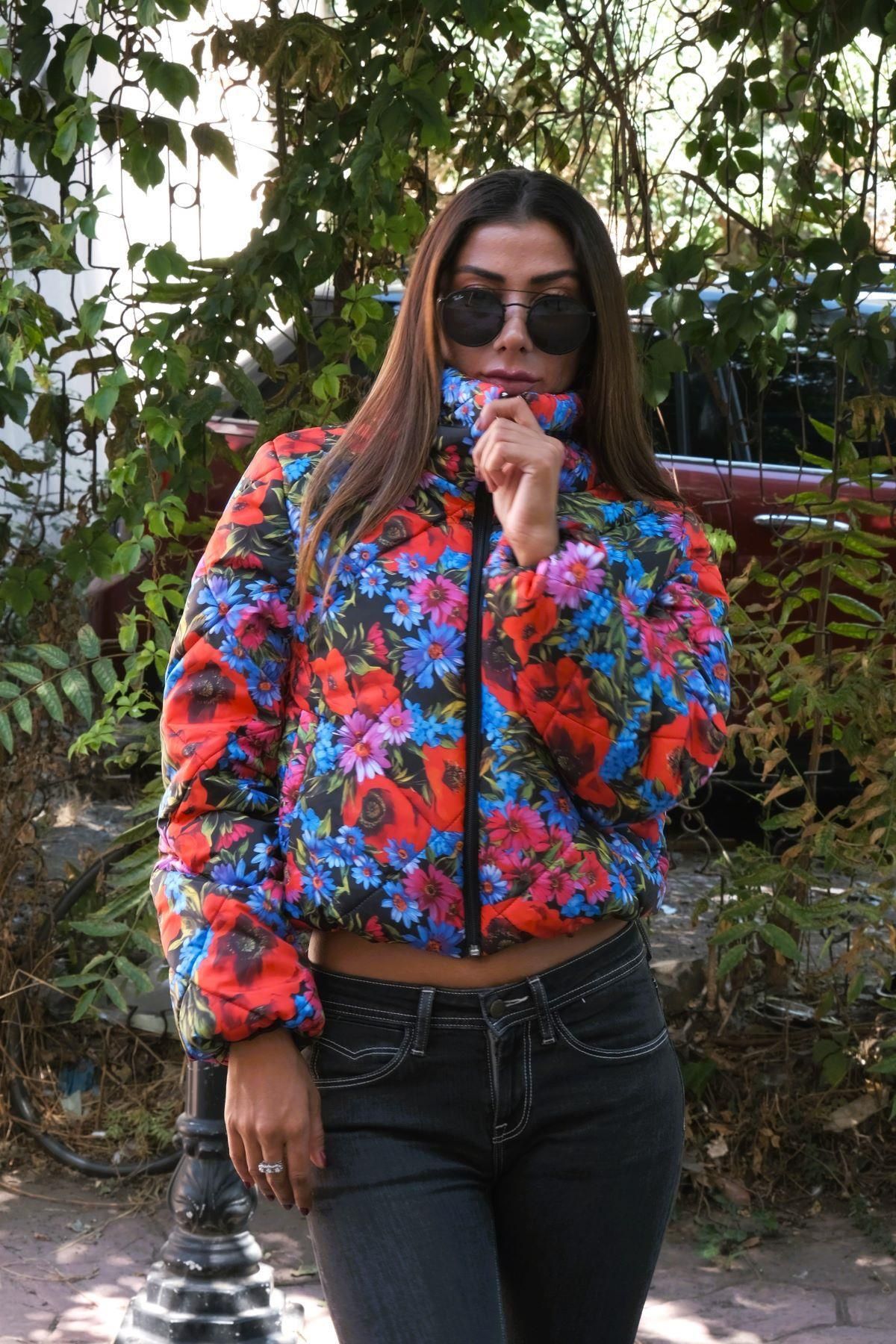 Womens floral puffer sale coat