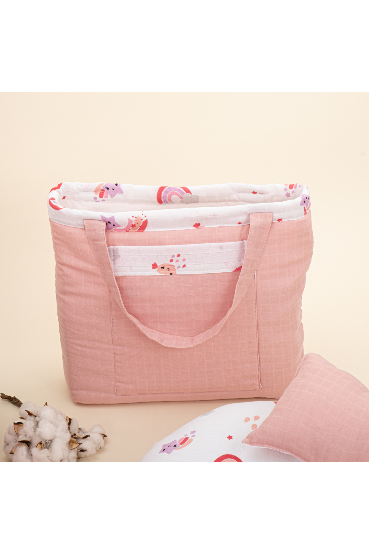 Yunikobaby 18 Parça Set - Pudra Muslin - Pembe Gökkuşağı - Puset Seti,emzirme Önlüğü Ve Yastığı,babynest,çanta fotoğrafı 6 (önizleme)