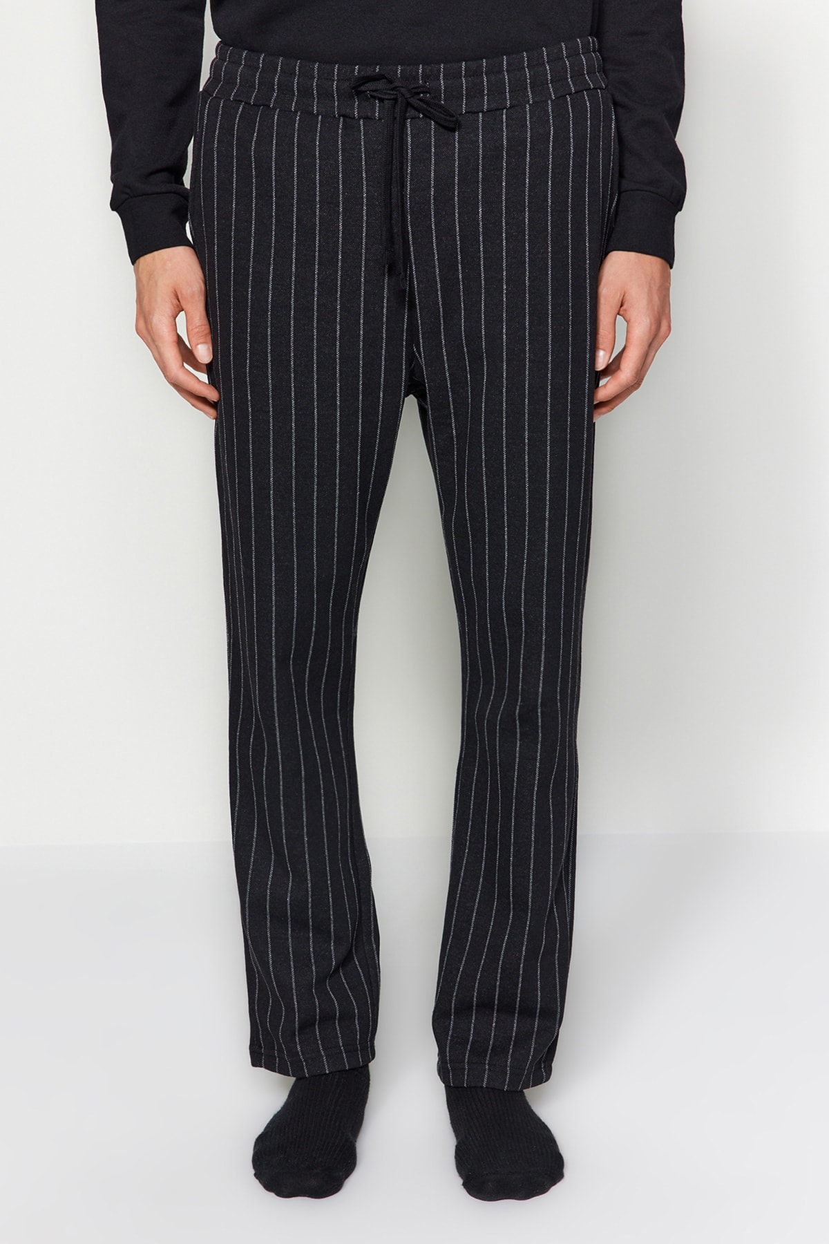 Trendyol Collection Unisex Czarne Pasiaste Dzianinowe Spodnie Piżamowe - Tmnaw24Pj00001
