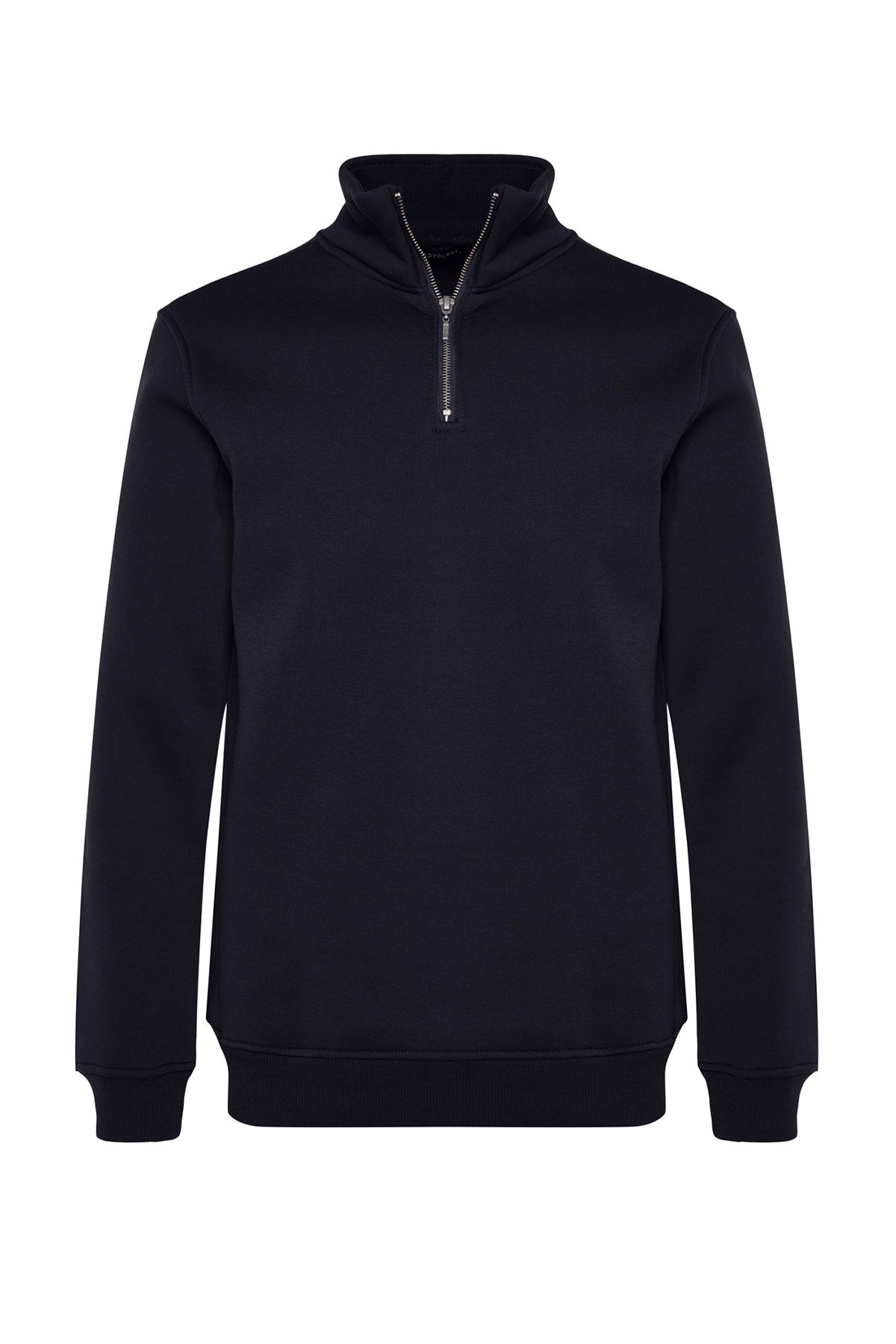 Trendyol Collection-Marineblaues Fleece-Sweatshirt aus Baumwolle mit Stehkragen und Reißverschluss – TMNAW24SW00041 7