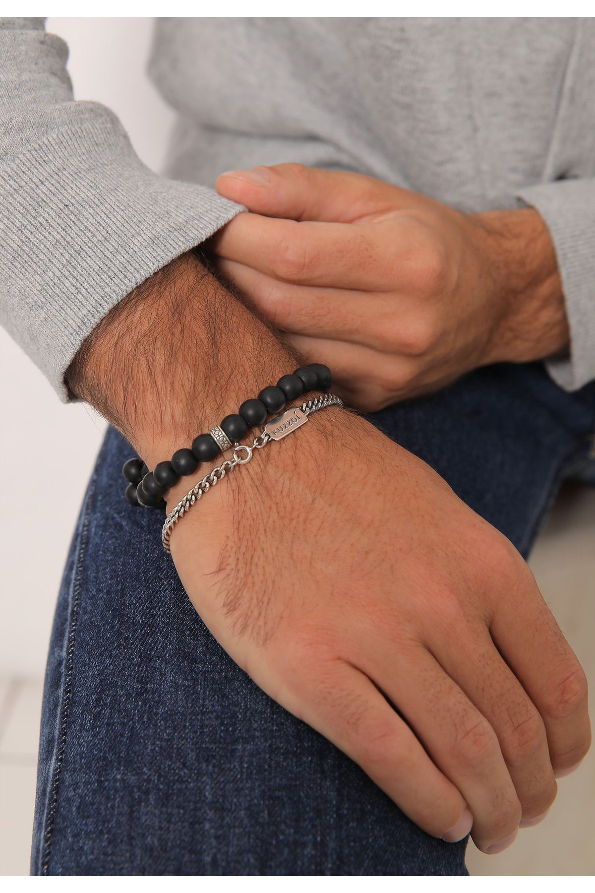 KUZZOI-Armband Herren 2er Set Onyx Panzer Look 925 Silber 4