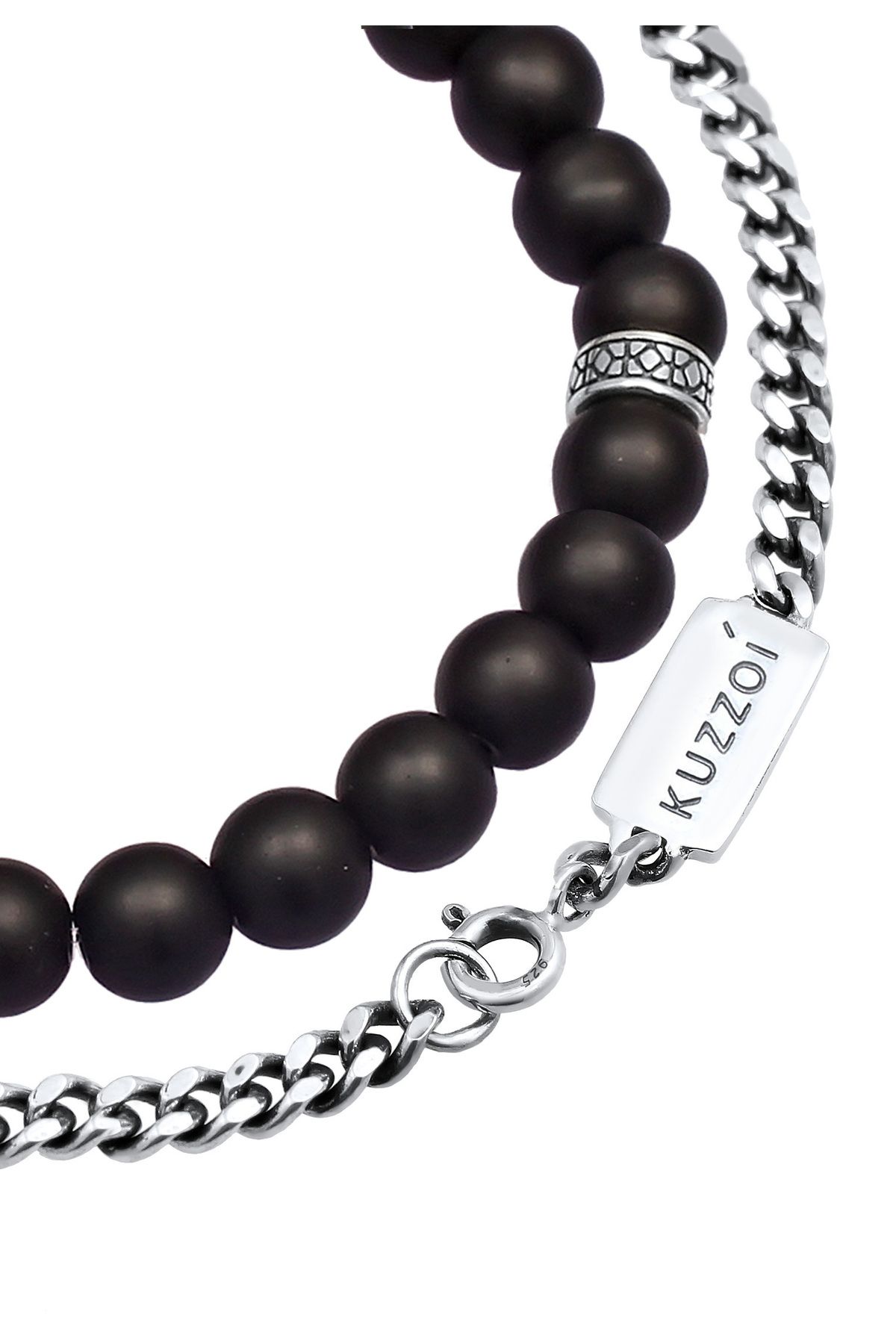 KUZZOI-Armband Herren 2er Set Onyx Panzer Look 925 Silber 3