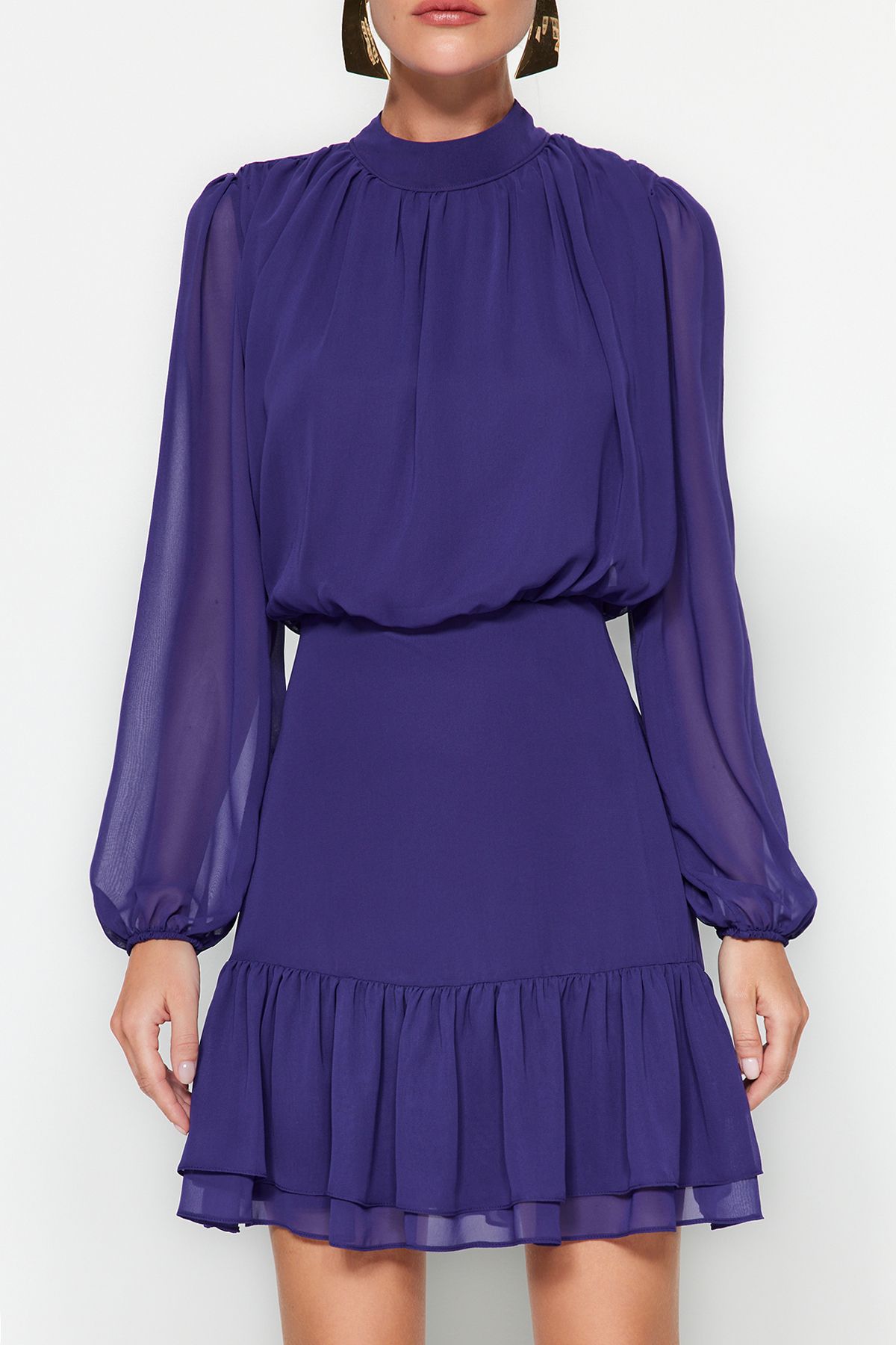 Trendyol Collection-Winter-Minikleid aus Chiffon – Lila, Volantrock TWOAW24EL00592 4