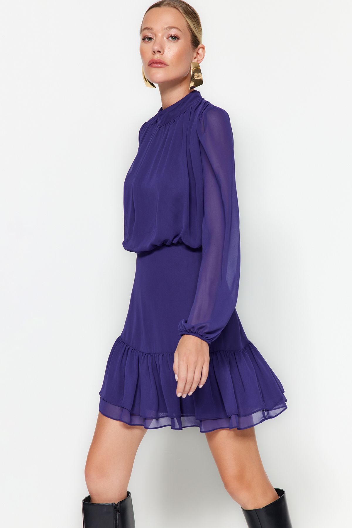 Trendyol Collection-Winter-Minikleid aus Chiffon – Lila, Volantrock TWOAW24EL00592 2
