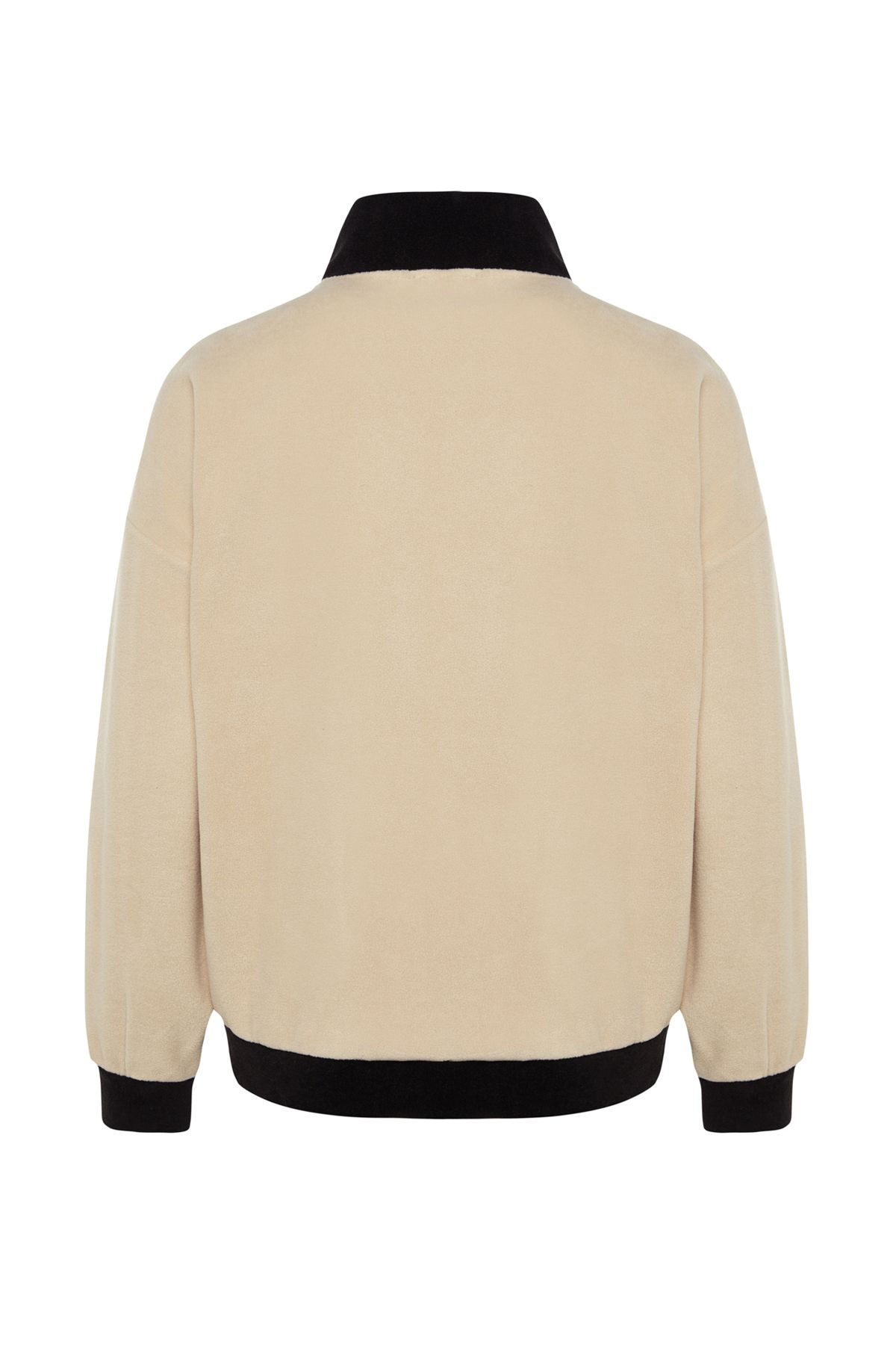 Trendyol Collection-Béžová oversize fleecová mikina proti žmolkování - poloviční zip, stojáček Tmnaw24Sw00036 8