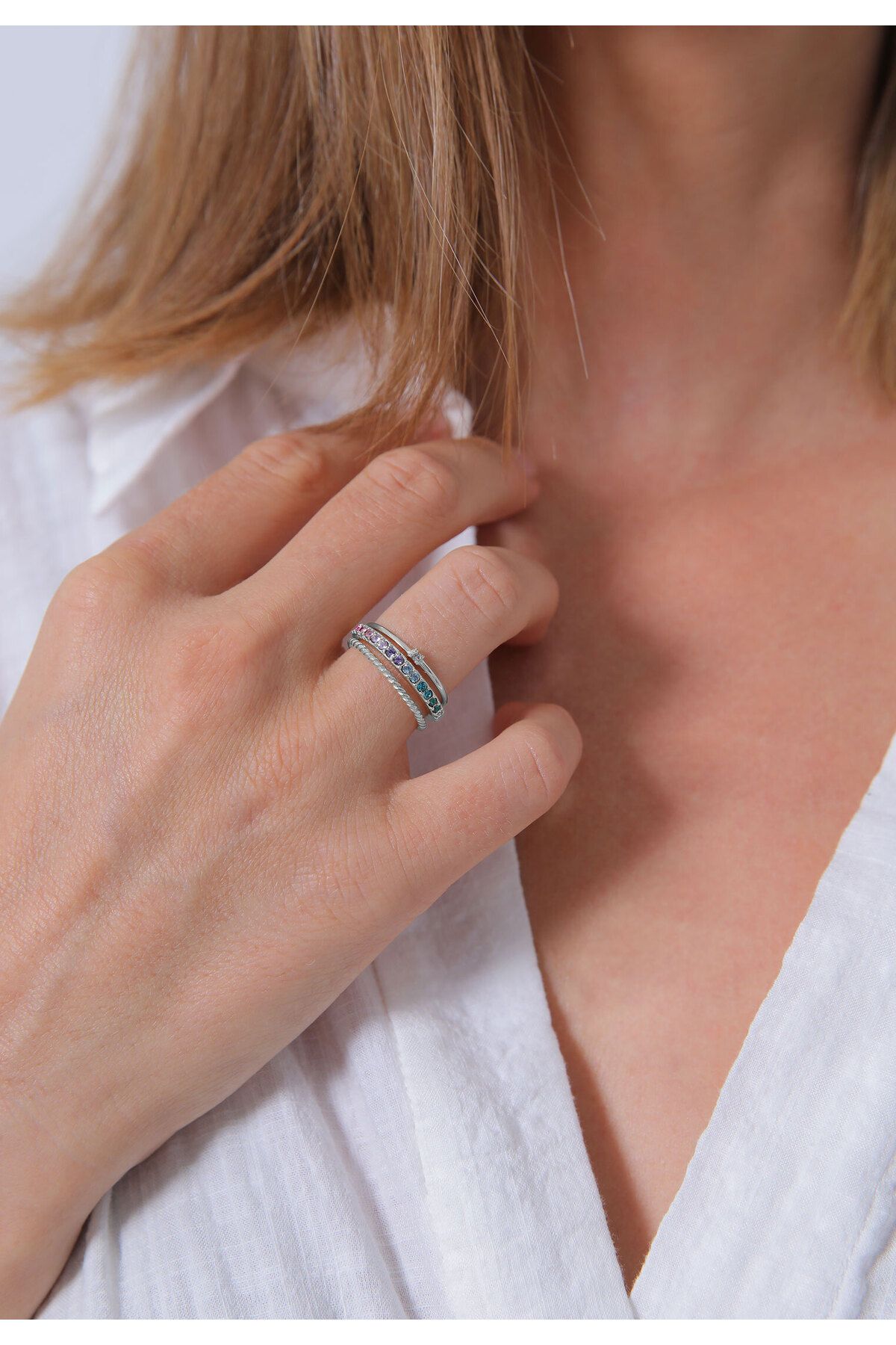 ELLI-Ring-Set aus 925er Silber – Pastellkristall 5