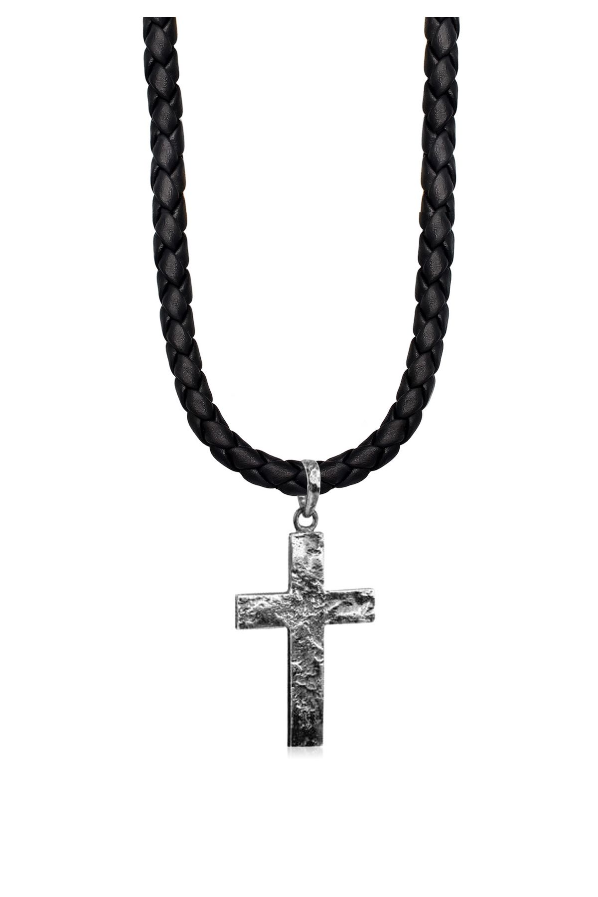 Oxidiertes Halskette 925 Leder KUZZOI Männerkette Trendyol - Silber Kreuz