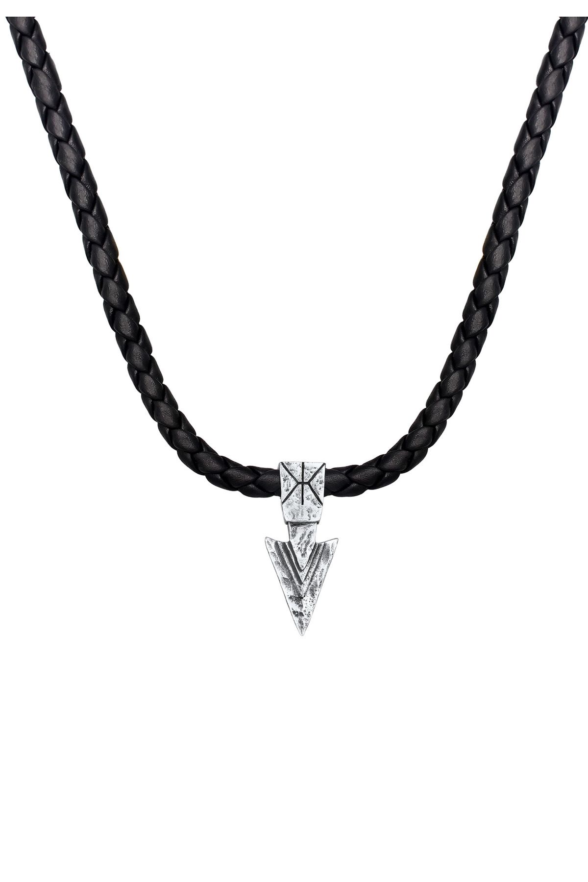 KUZZOI Halskette Herren Lederkette Arrow Trendyol Basic Silber - 925 Oxidiert