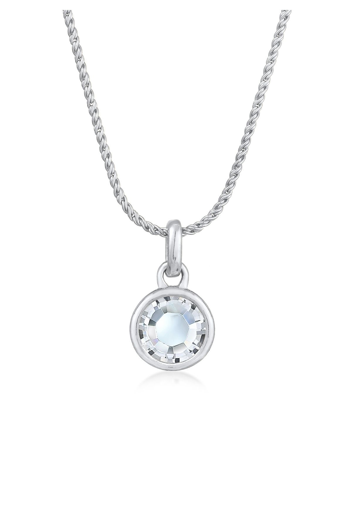ELLI Halskette Din Argint 925 - Solitär Kristal Kordelkette Femeie - 45 cm