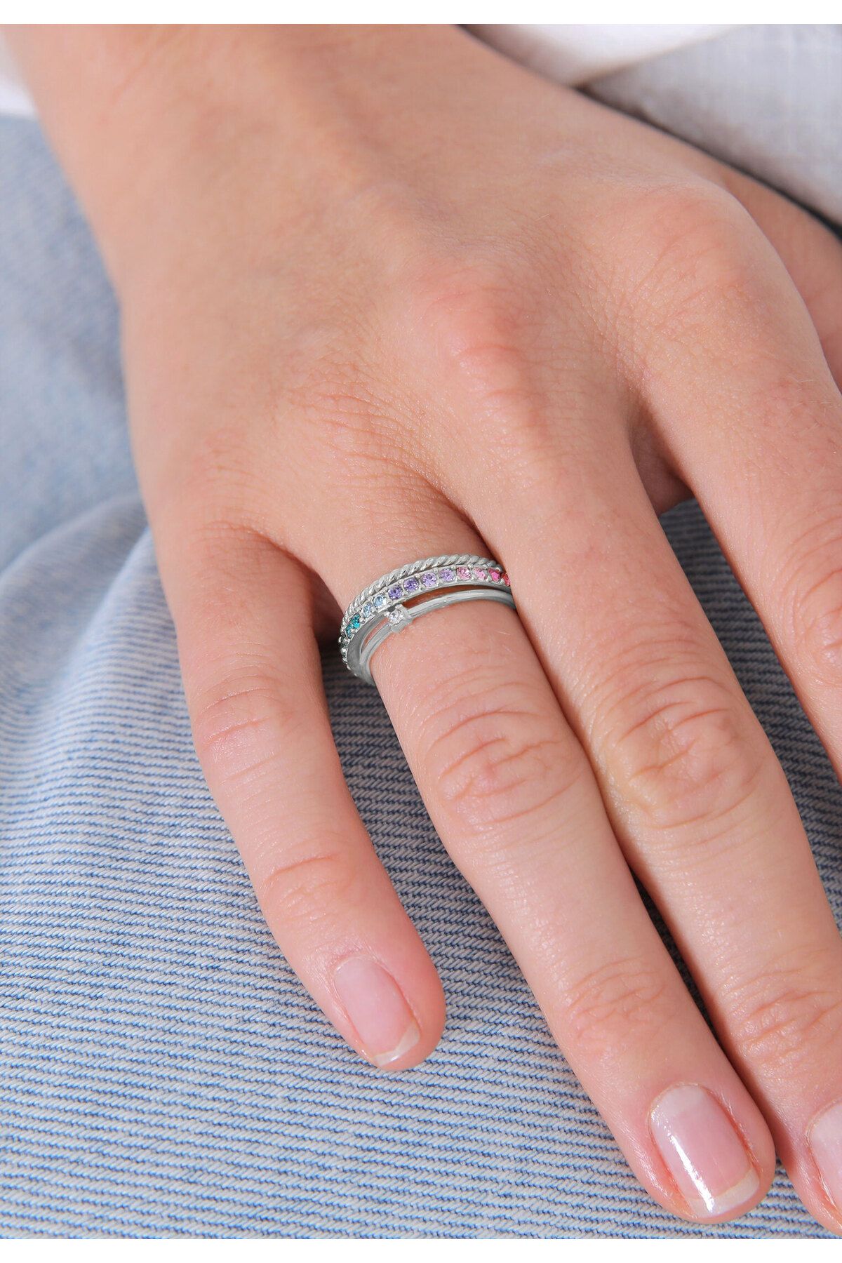 ELLI-Ring-Set aus 925er Silber – Pastellkristall 4