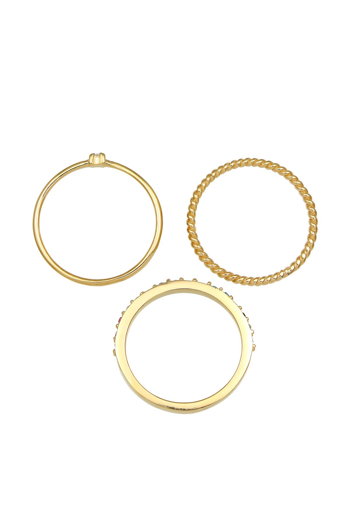 ELLI-Ring-Set für Damen – mehrfarbig, glitzernde Kristalle, 925er Sterlingsilber und vergoldet 3