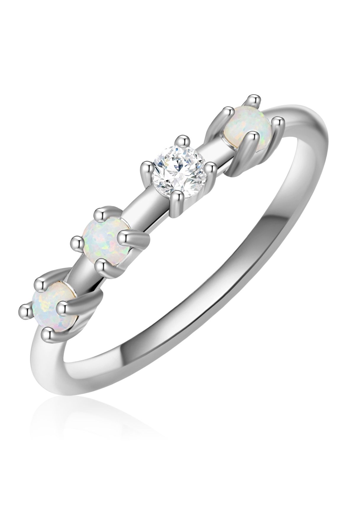Glanzstücke München-Silberring Yüzük Sterling Silber Opal (synth.) Zirkonia weiß 3