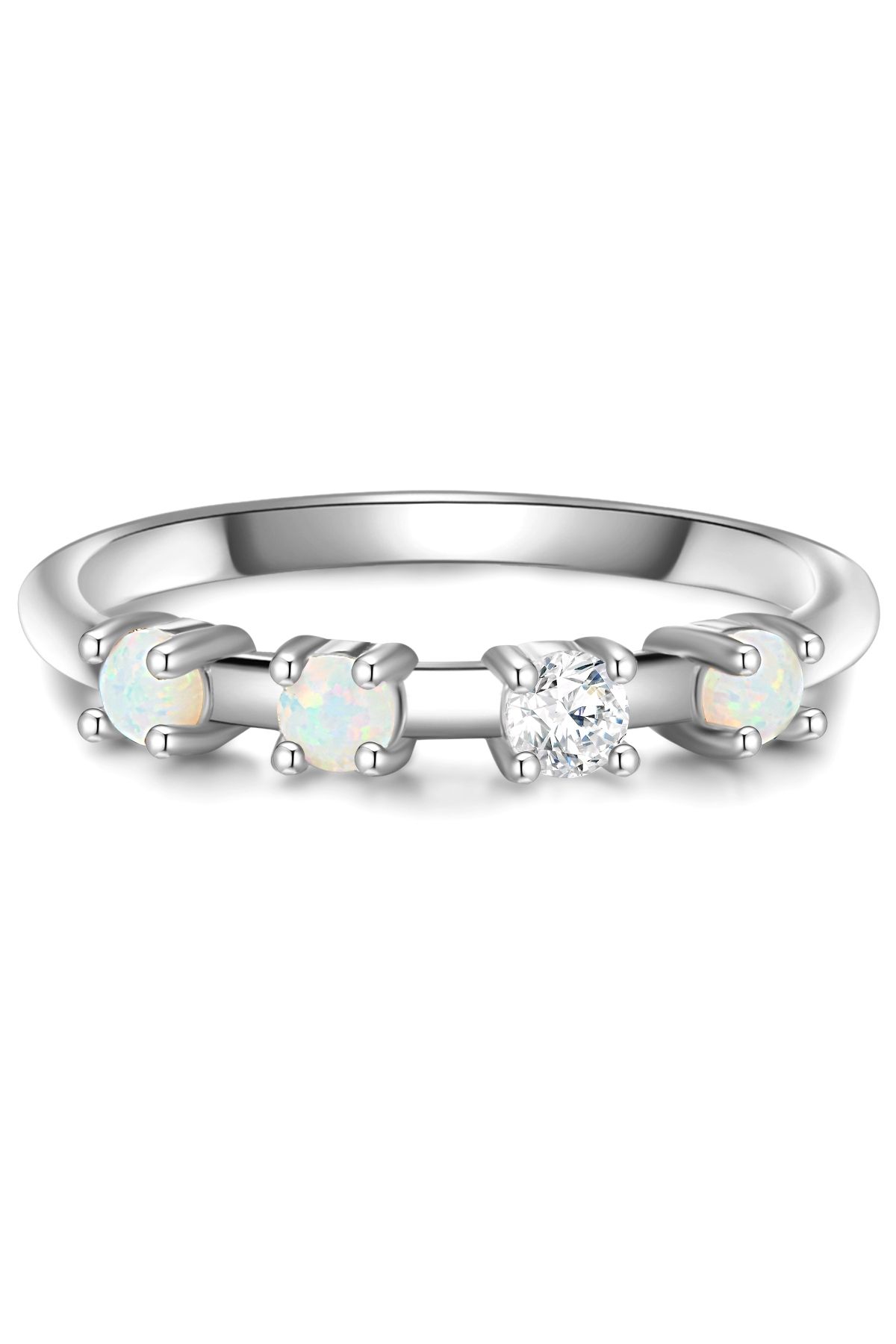 Glanzstücke München-Silberring Yüzük Sterling Silber Opal (synth.) Zirkonia weiß 1