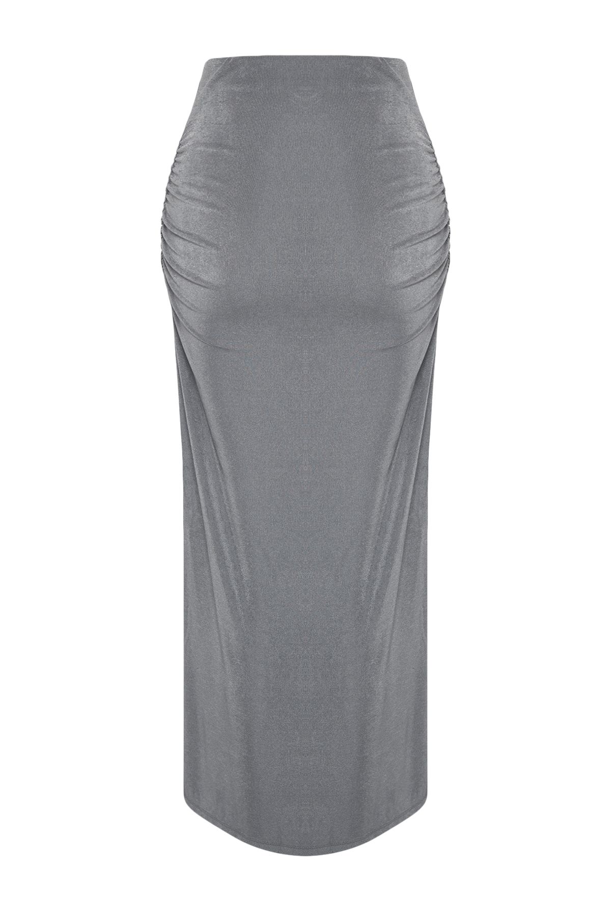 Trendyol Collection-Szara, drapowana spódnica maxi z błyszczącą powierzchnią i miękką fakturą TWOAW24ET00090 8