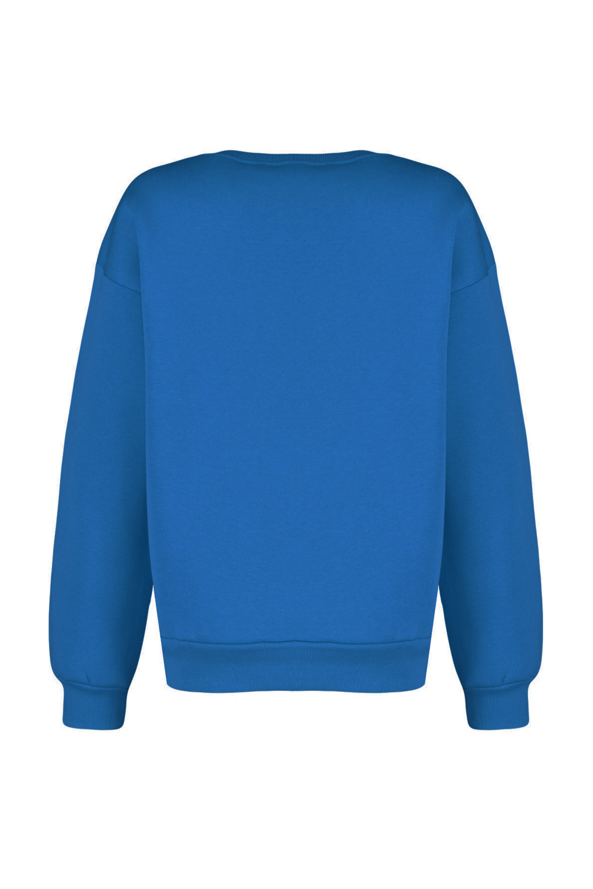 Trendyolmilla  Saks Oversize/Rahat Kesim Basic Bisiklet Yaka Kalın/İçi polarlı Örme Sweatshirt TWOAW24SW00102 - Görsel 13