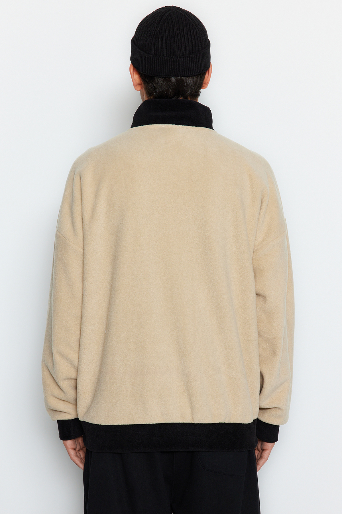 Trendyol Collection-Béžová oversize fleecová mikina proti žmolkování - poloviční zip, stojáček Tmnaw24Sw00036 6