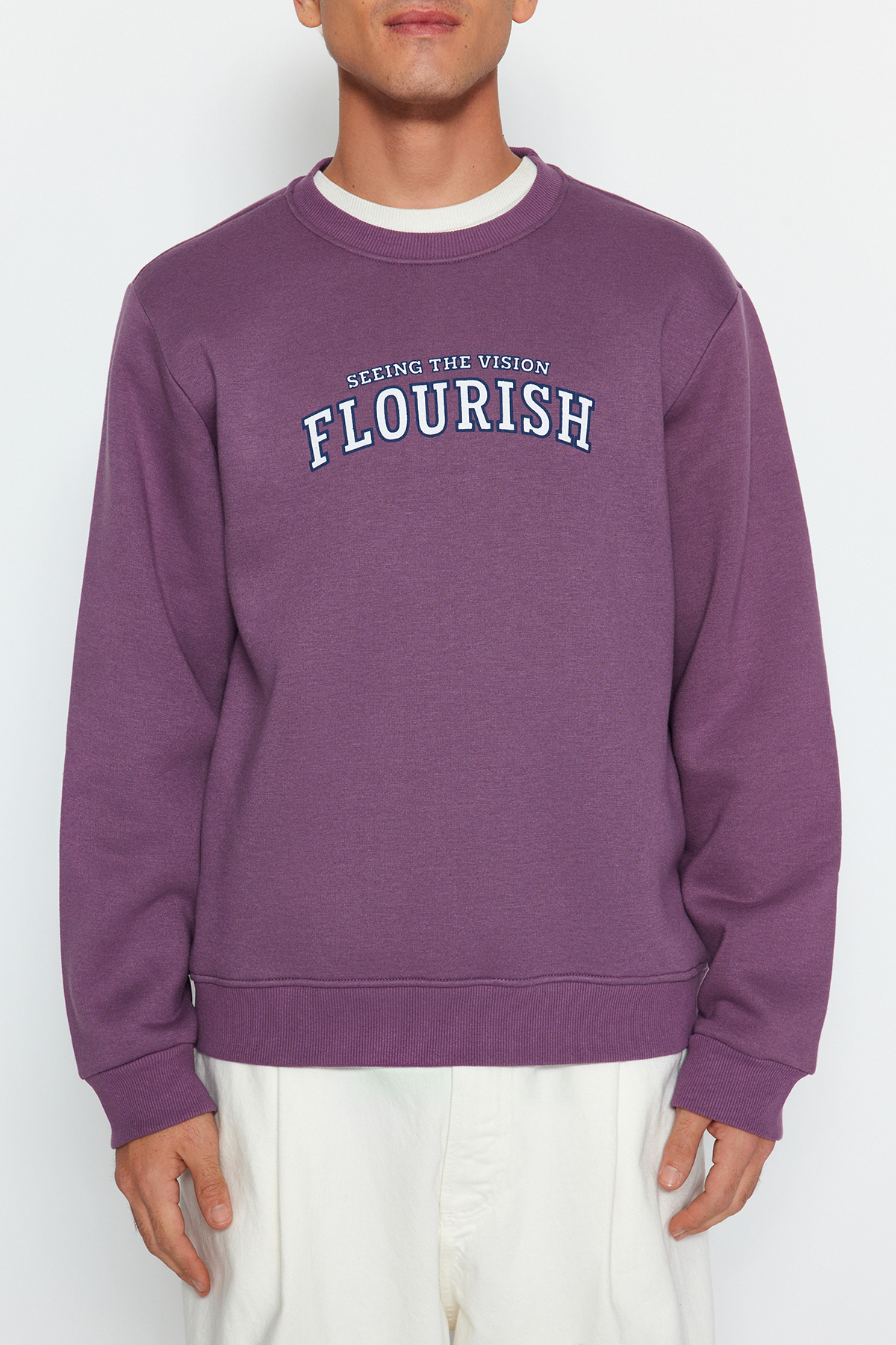 Trendyolmilla  Lila Regular/Normal Kesim Yazı Baskılı İçi Polar/Sıcak Tutan Sweatshirt TMNAW24SW00188 - Görsel 3