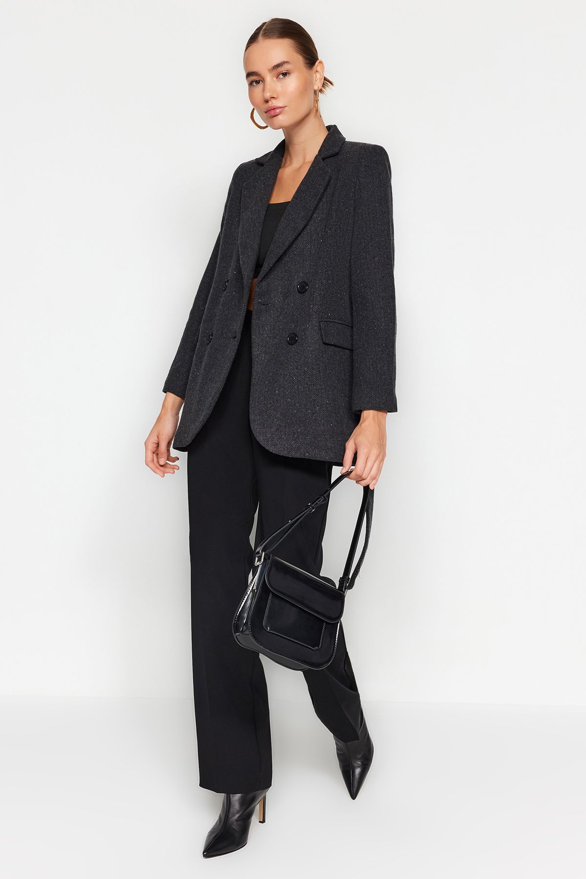 Trendyol Collection-Schwarzer, regulärer, gewebter Blazer mit Krawattendetails TWOAW24BC00017 3