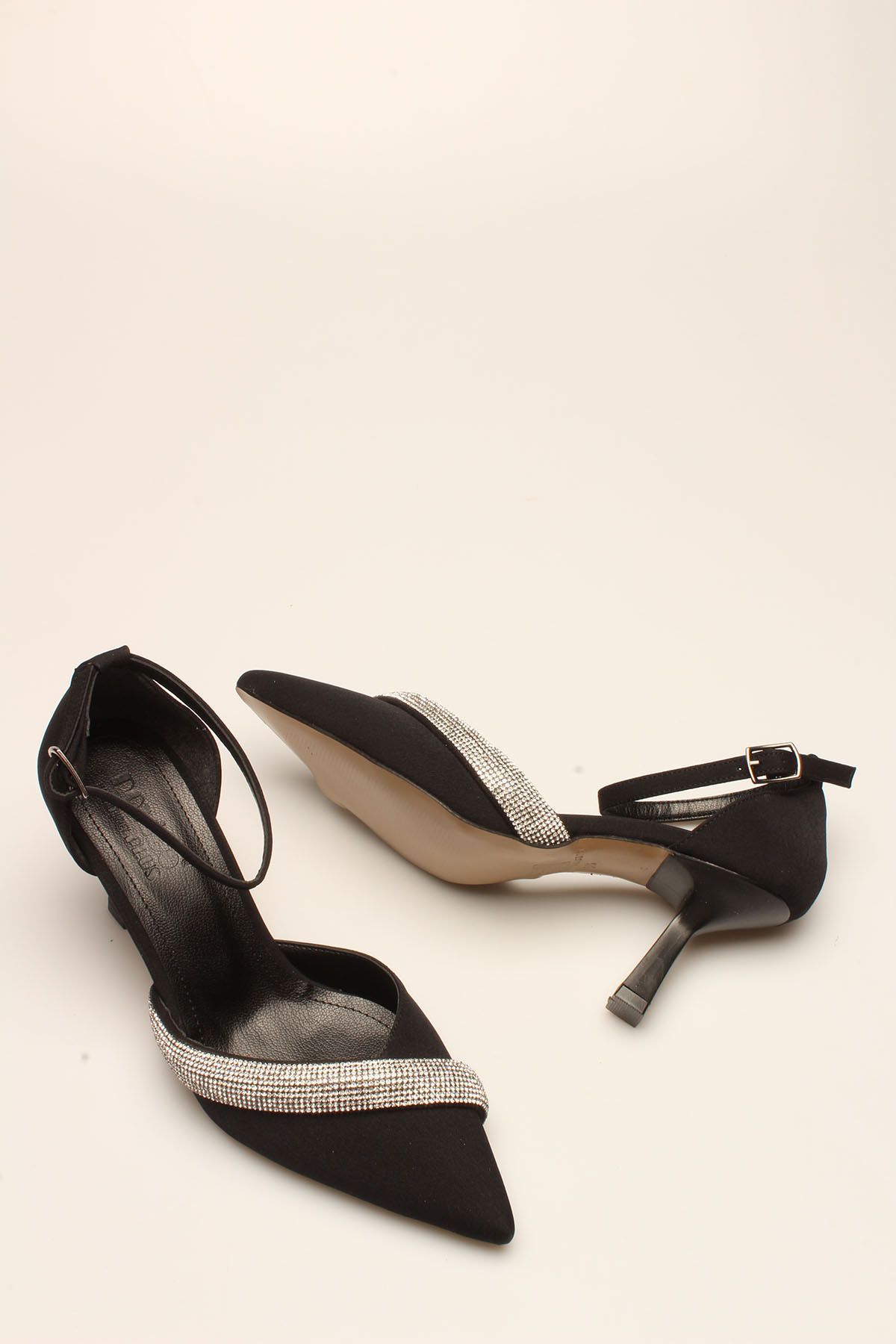 ROVIGO-BLACK SATIN STONE WOMEN'S HEELS 4