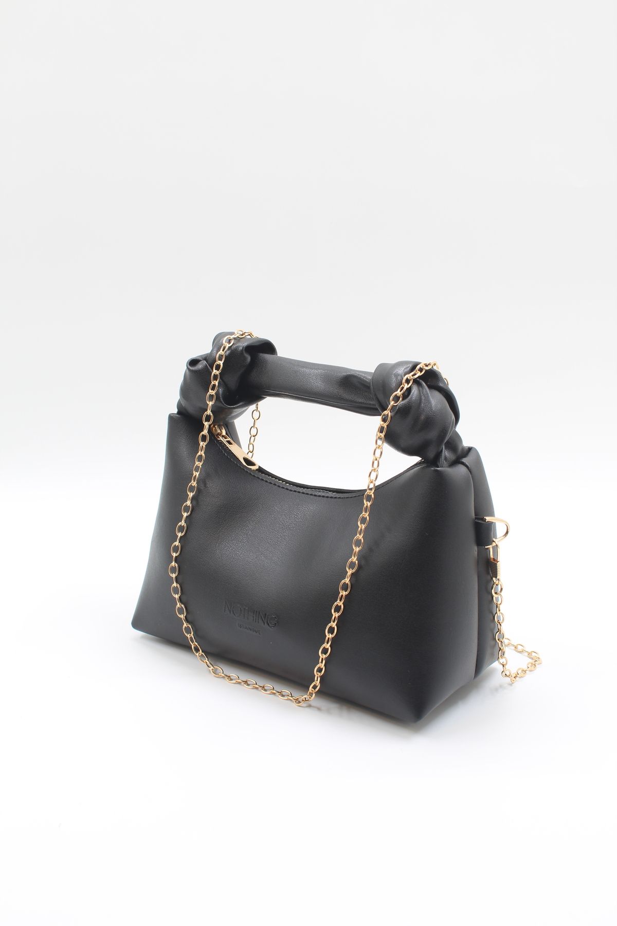 NOTHING-Women's 3-Piece Chain Bag Urban Bag Knot Detailed Bag Set with Necklace Gift Black 4