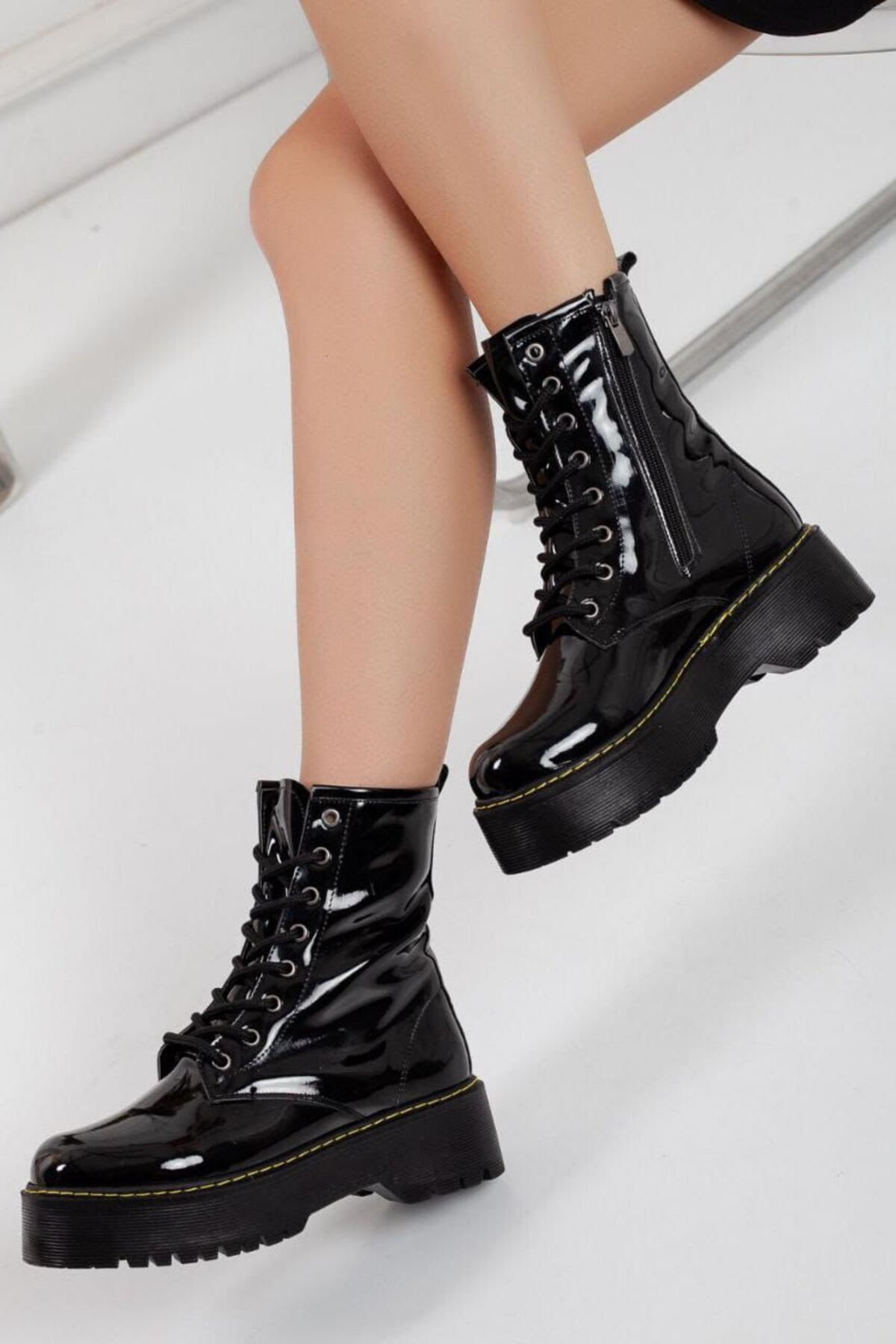 Waterproof patent leather boots outlet