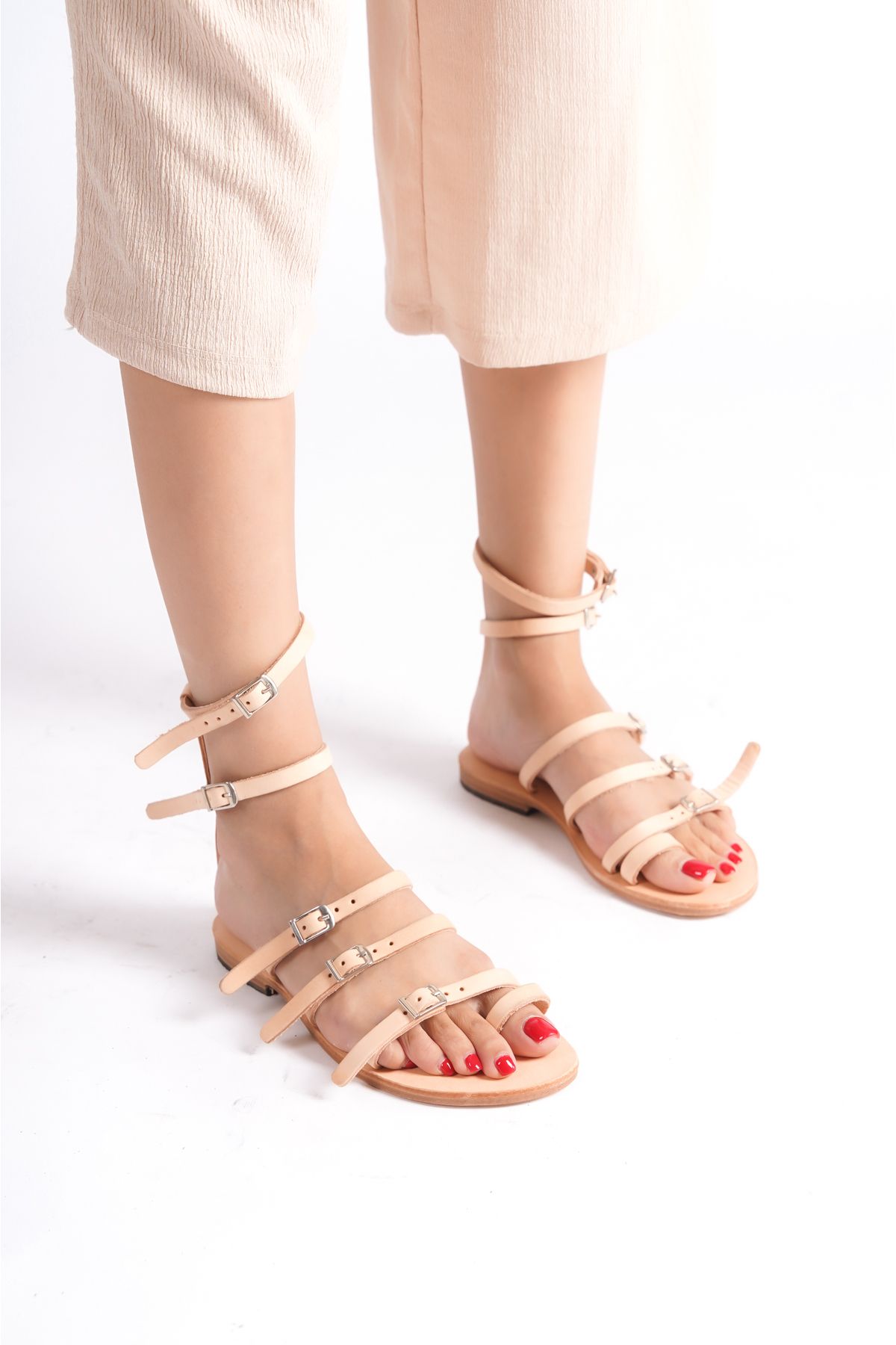 صندل نود زنانه های رنگ چرمی واقعی دست ساز K8622 DaphneSandals