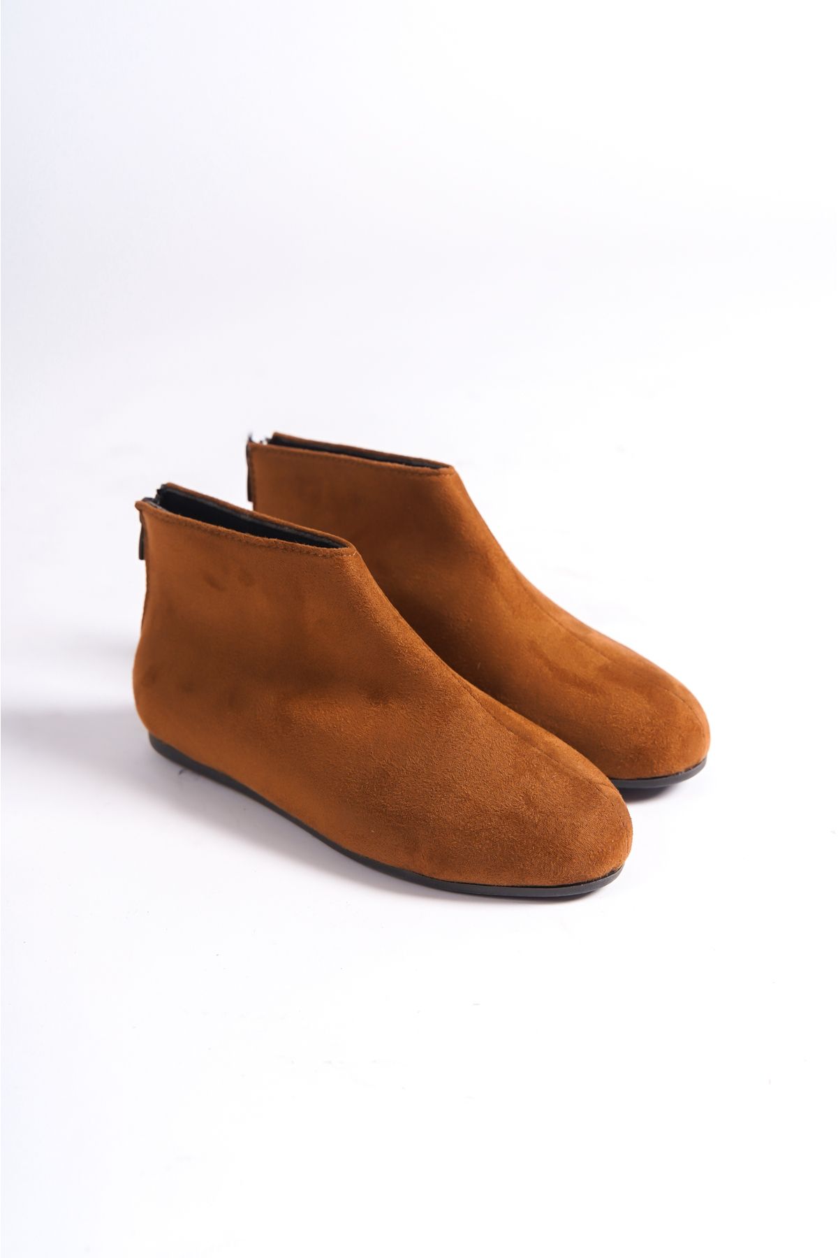 Moda De irmeni Tan Suede Women s Zippered Short Flat Boots BG1176