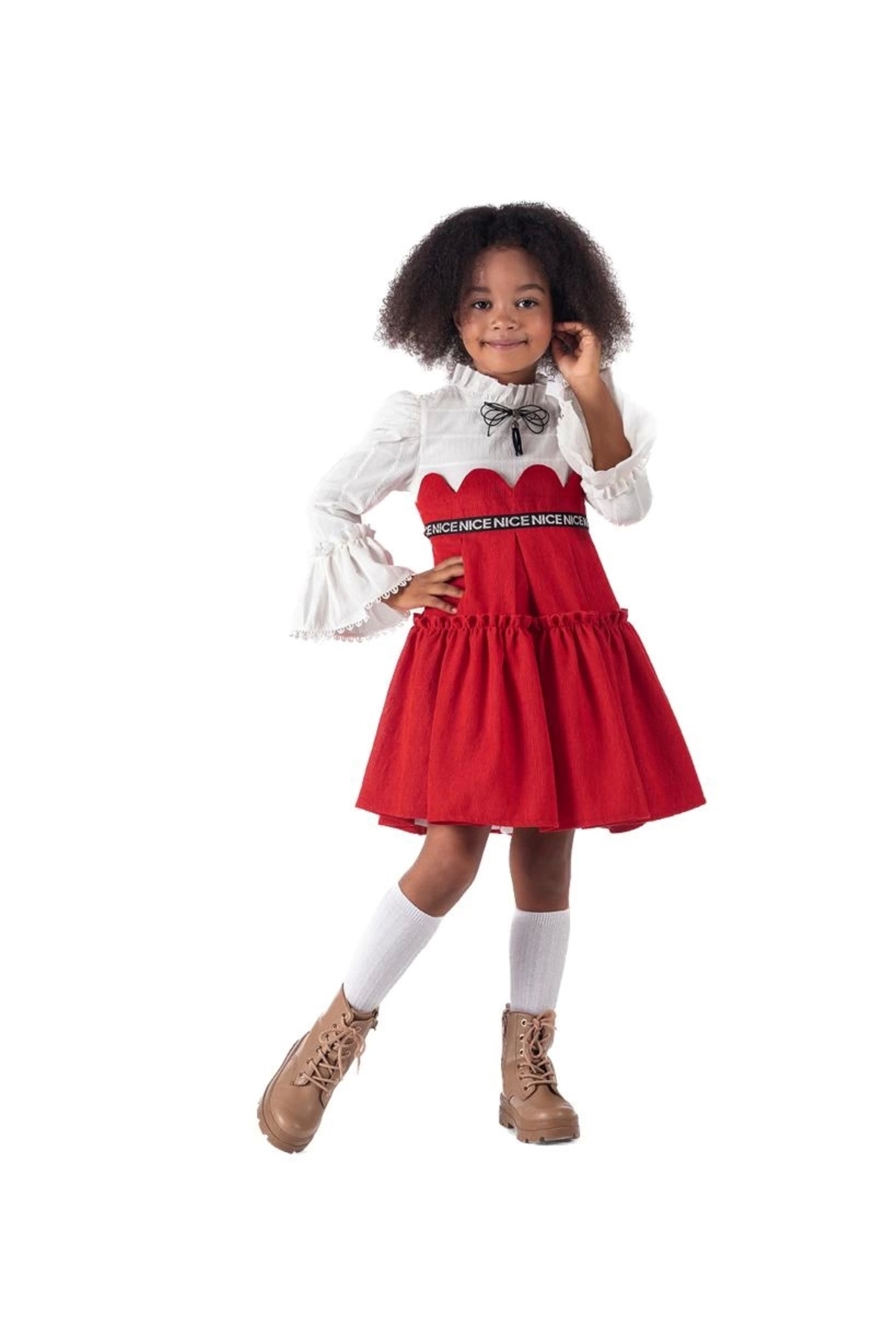 gold margarita İKİ RENKLİ BALON KOLLU KIZ ÇOCUK ELBİSE Fiyatı