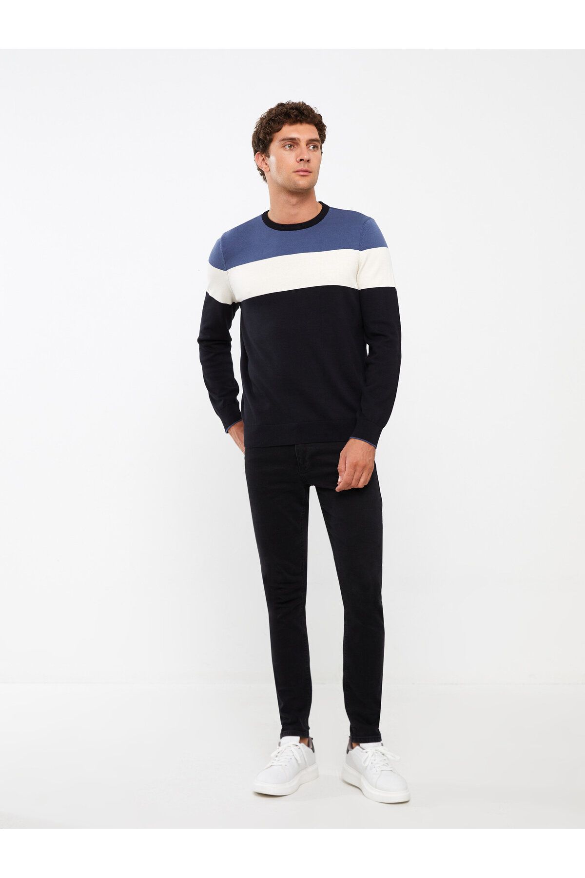 LC Waikiki-Ανδρικό Πλεκτό Πουλόβερ - Crew Neck, Μακρύ μανίκι, Color Block 3